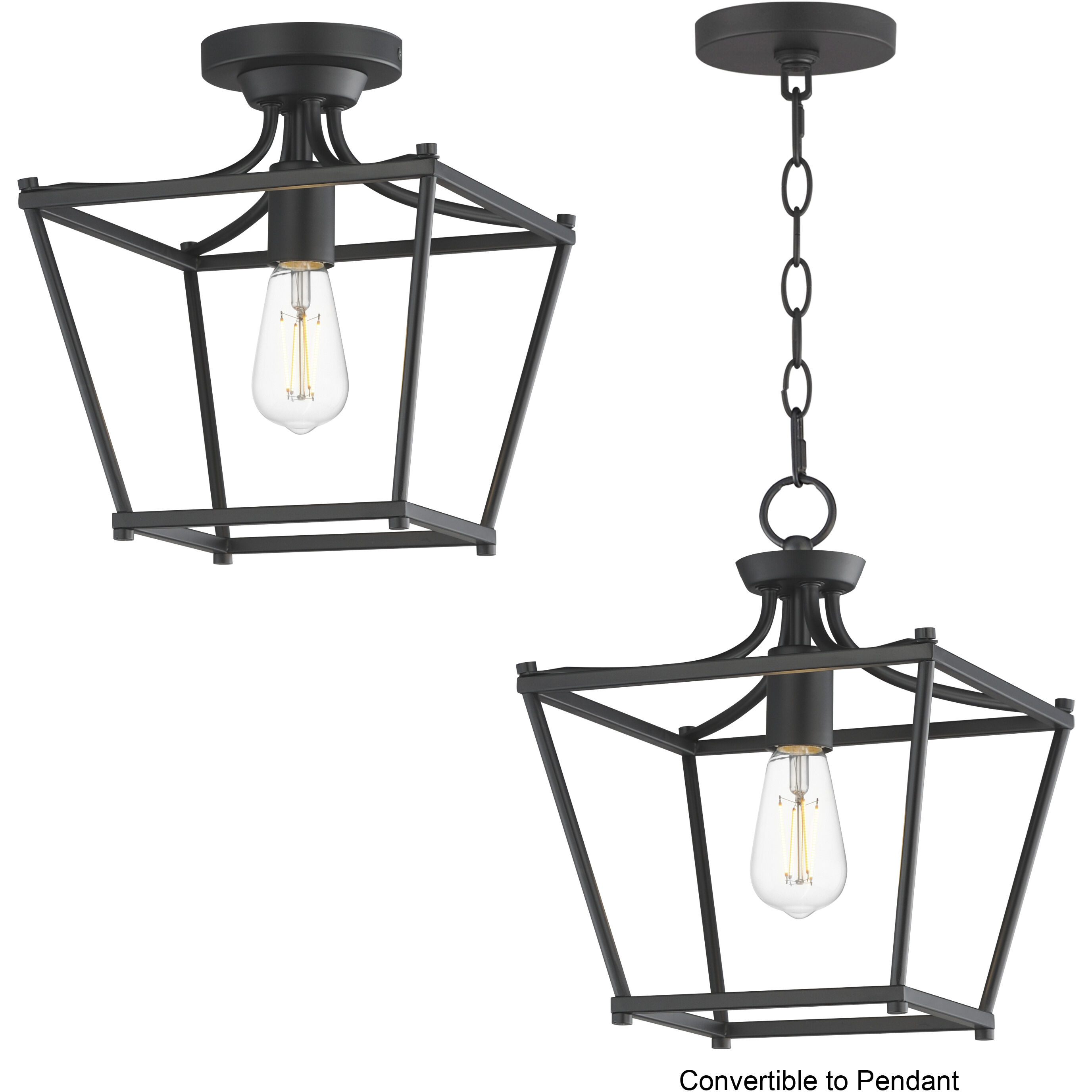 Clifton 1 Light 10 inch Black Semi-Flush Mount Ceiling Light