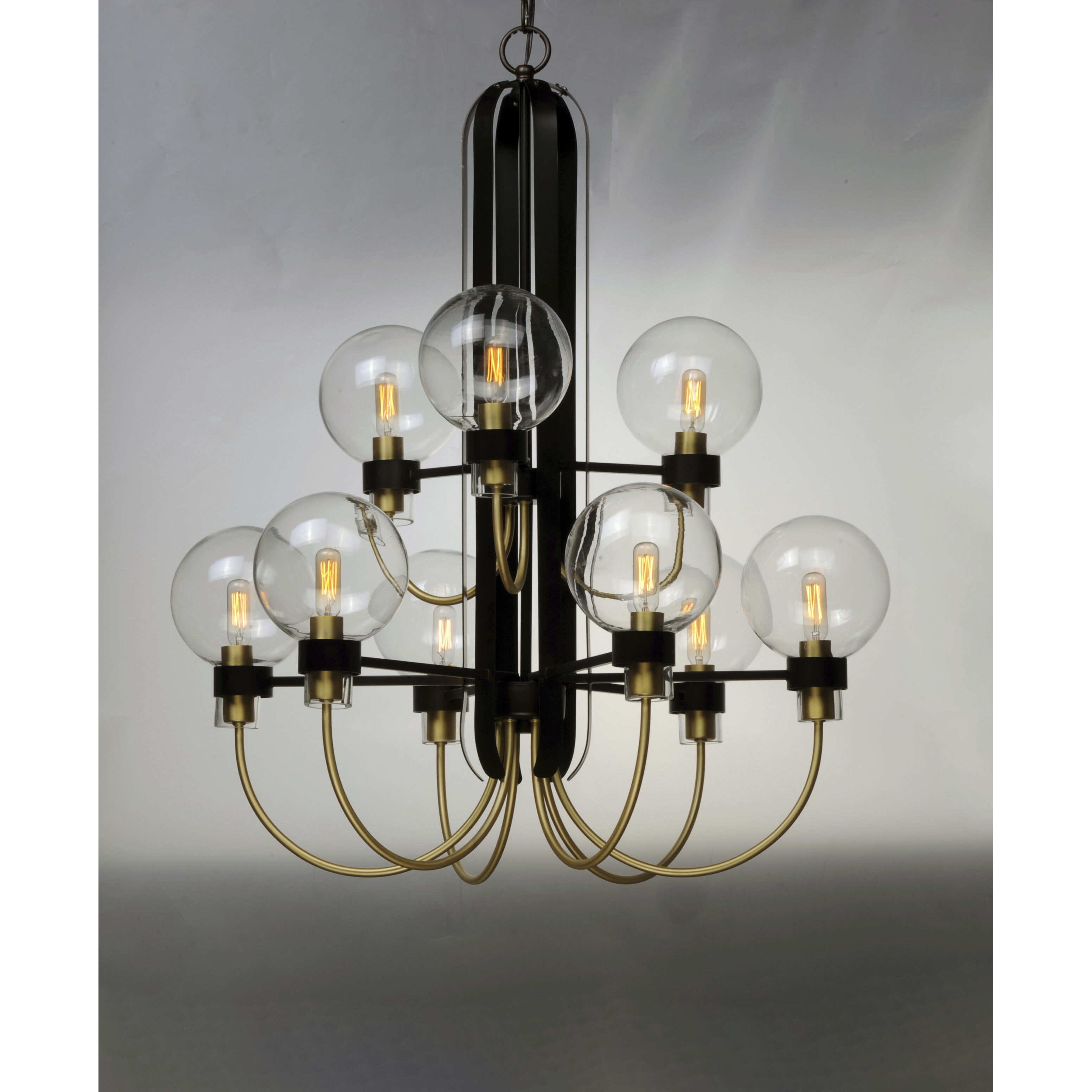 Bauhaus 9 Light 28 inch Bronze/Satin Brass Multi-Tier Chandelier Ceiling Light