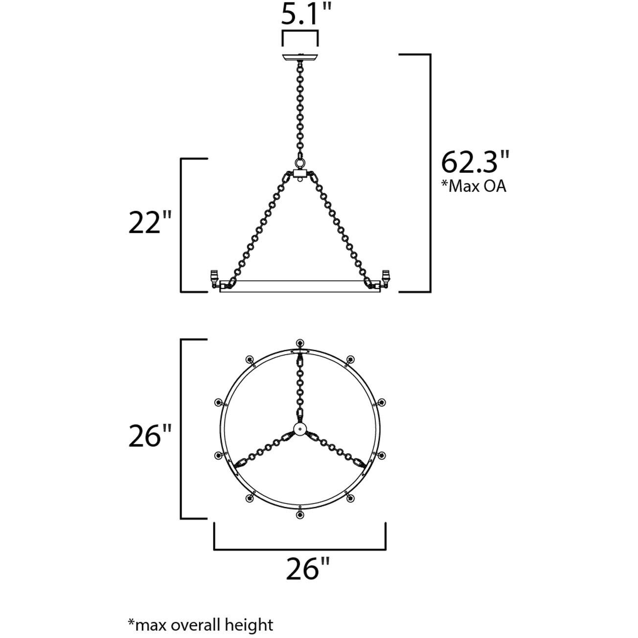 Noble 6 Light 26 inch Black/Natural Aged Brass Chandelier Ceiling Light in MB ST64