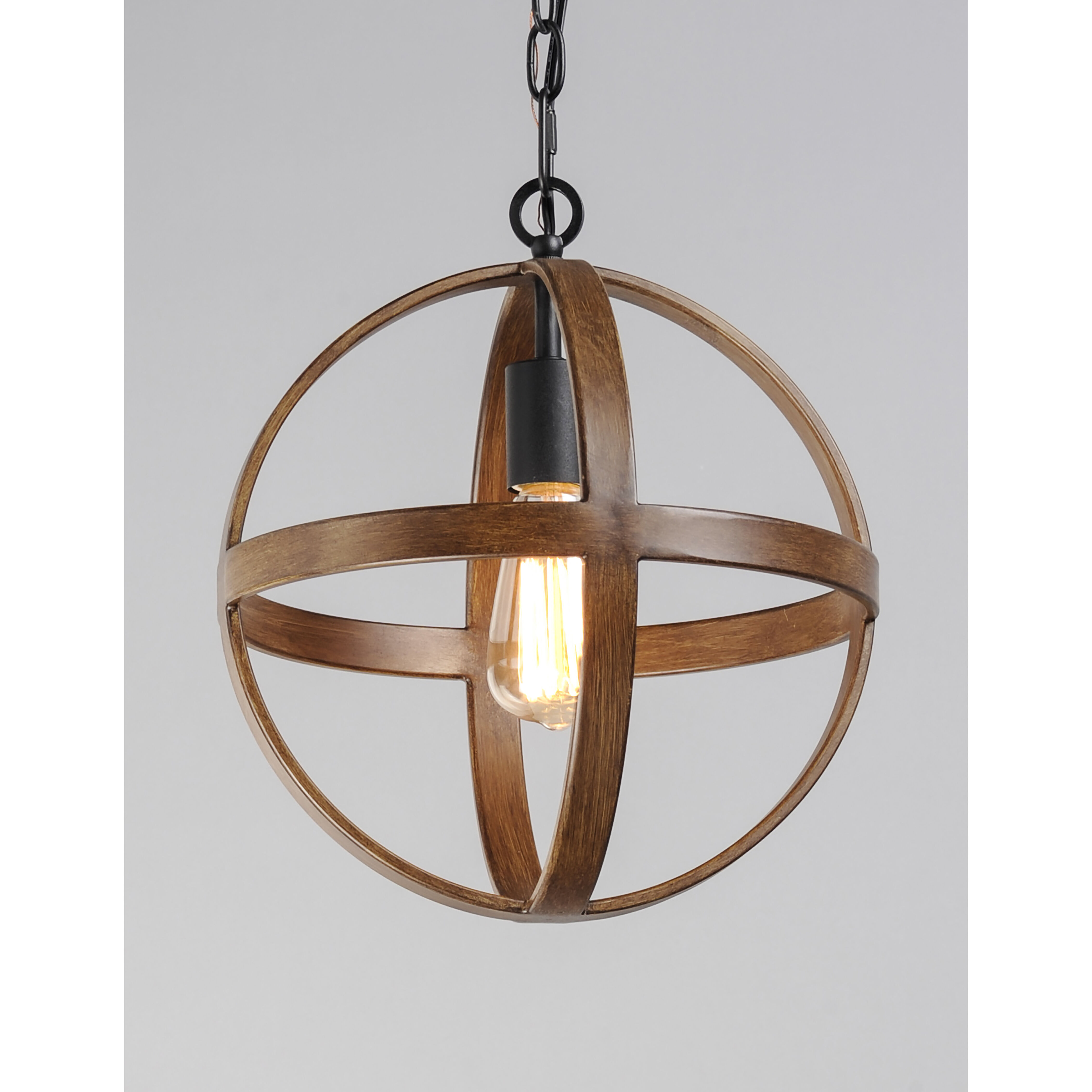 Compass Single Pendant Ceiling Light in Antique Pecan and Black