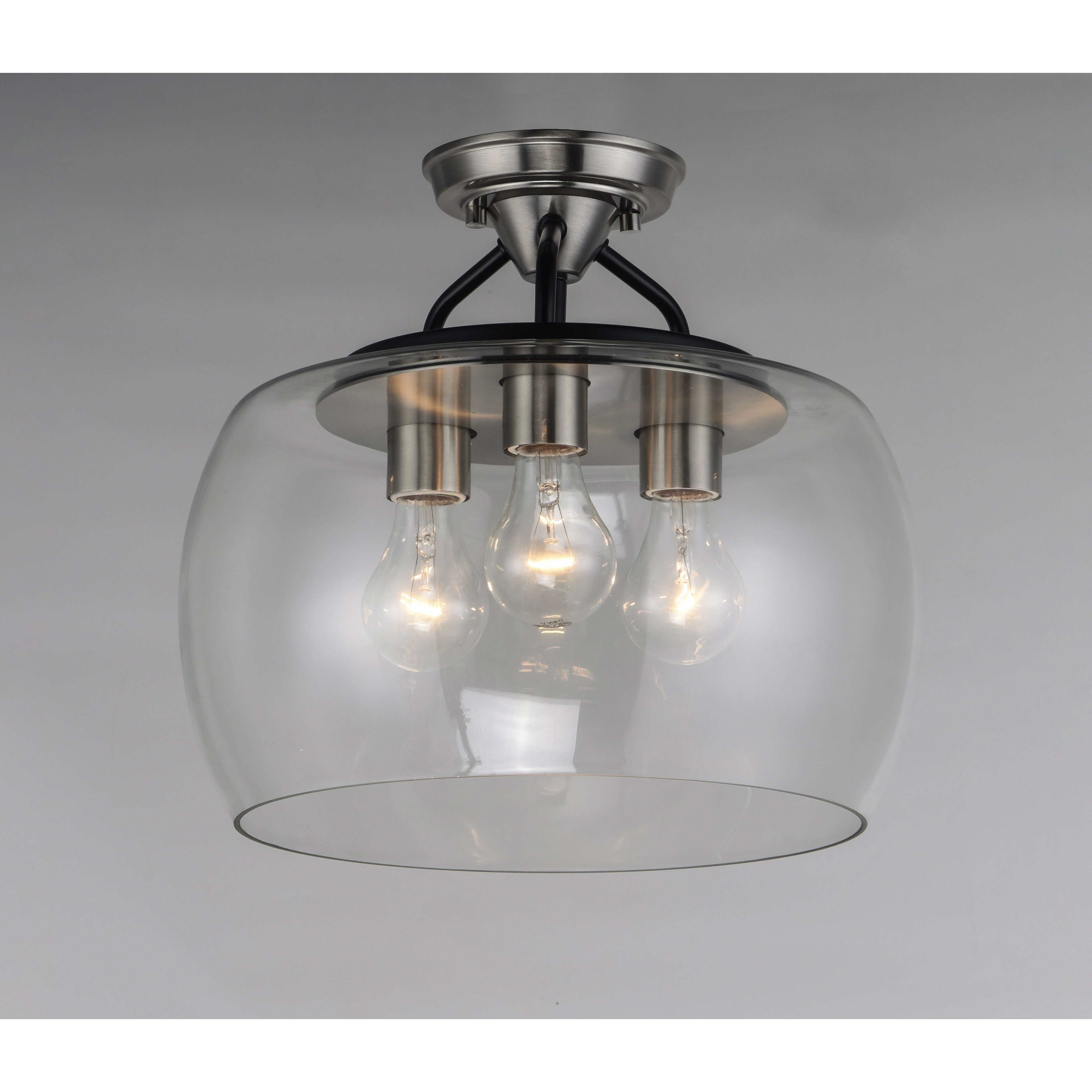 Goblet 3 Light 14 inch Black/Satin Nickel Semi-Flush Mount Ceiling Light in Black and Satin Nickel