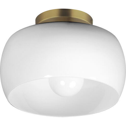 Glazed 1 Light 11 inch White and Natural Aged Brass Flush Mount Ceiling Light