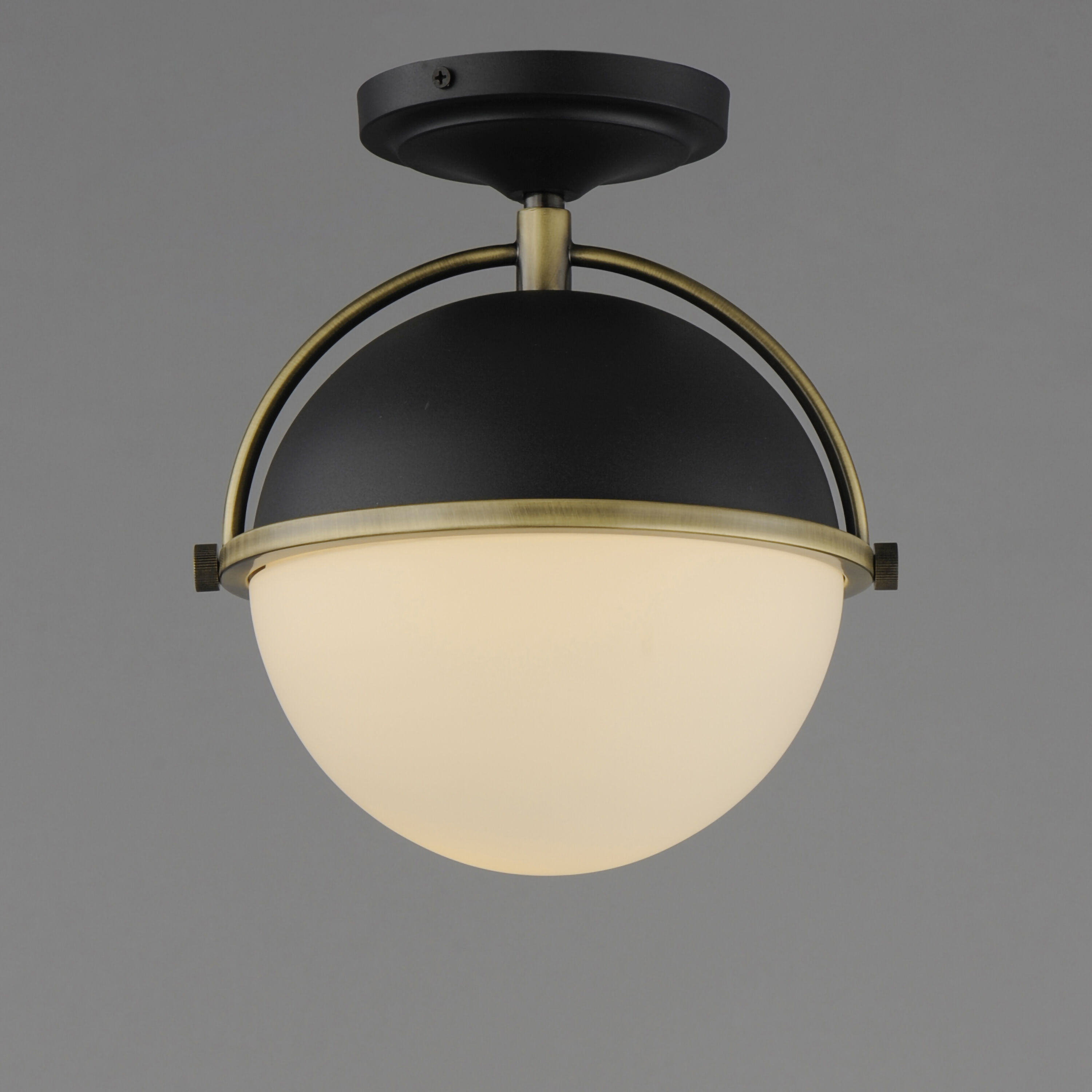 Duke 1 Light 9.5 inch Black and Weathered Brass Semi-Flush Mount Ceiling Light