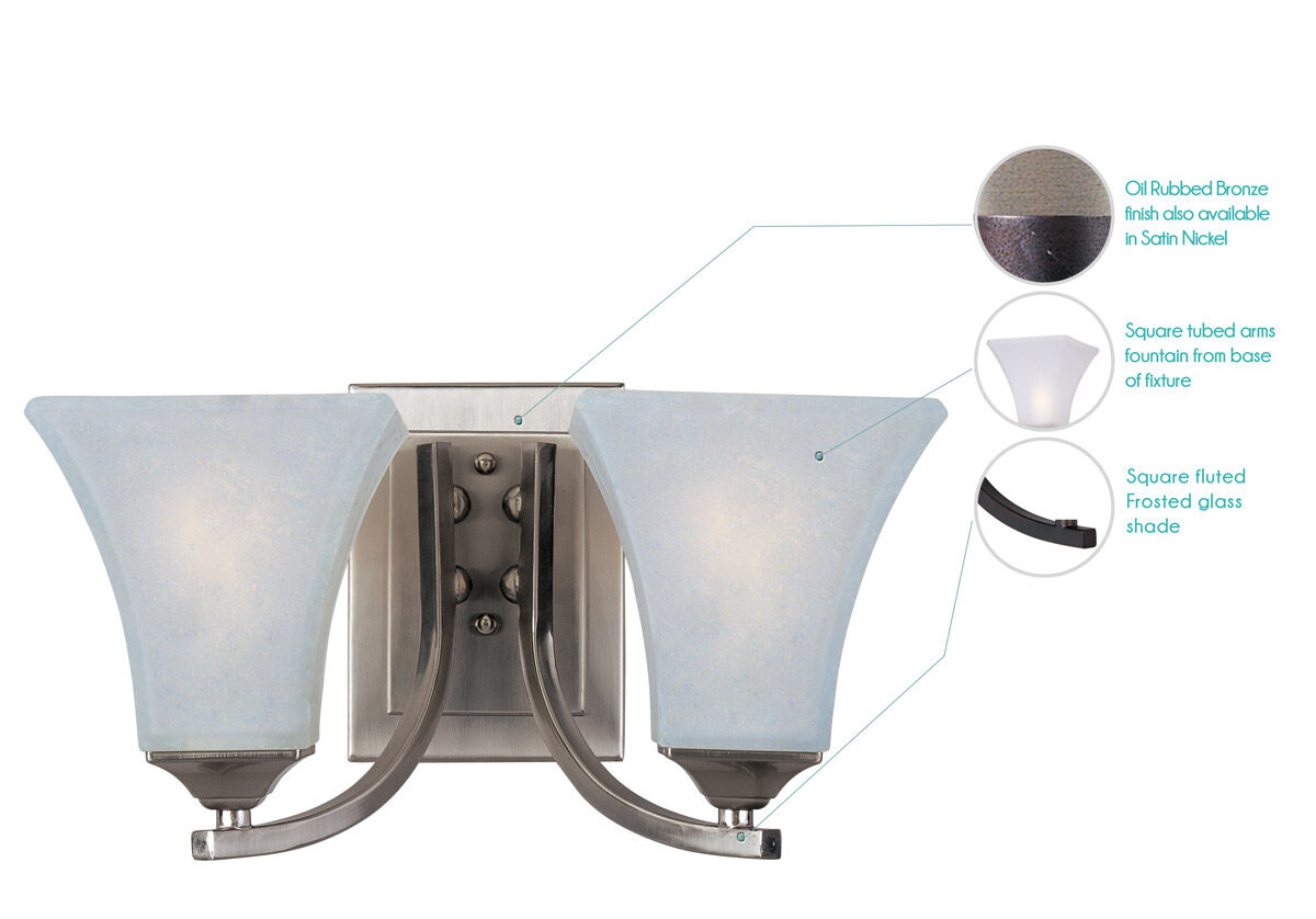 Aurora 2 Light 14 inch Satin Nickel Bath Light Wall Light