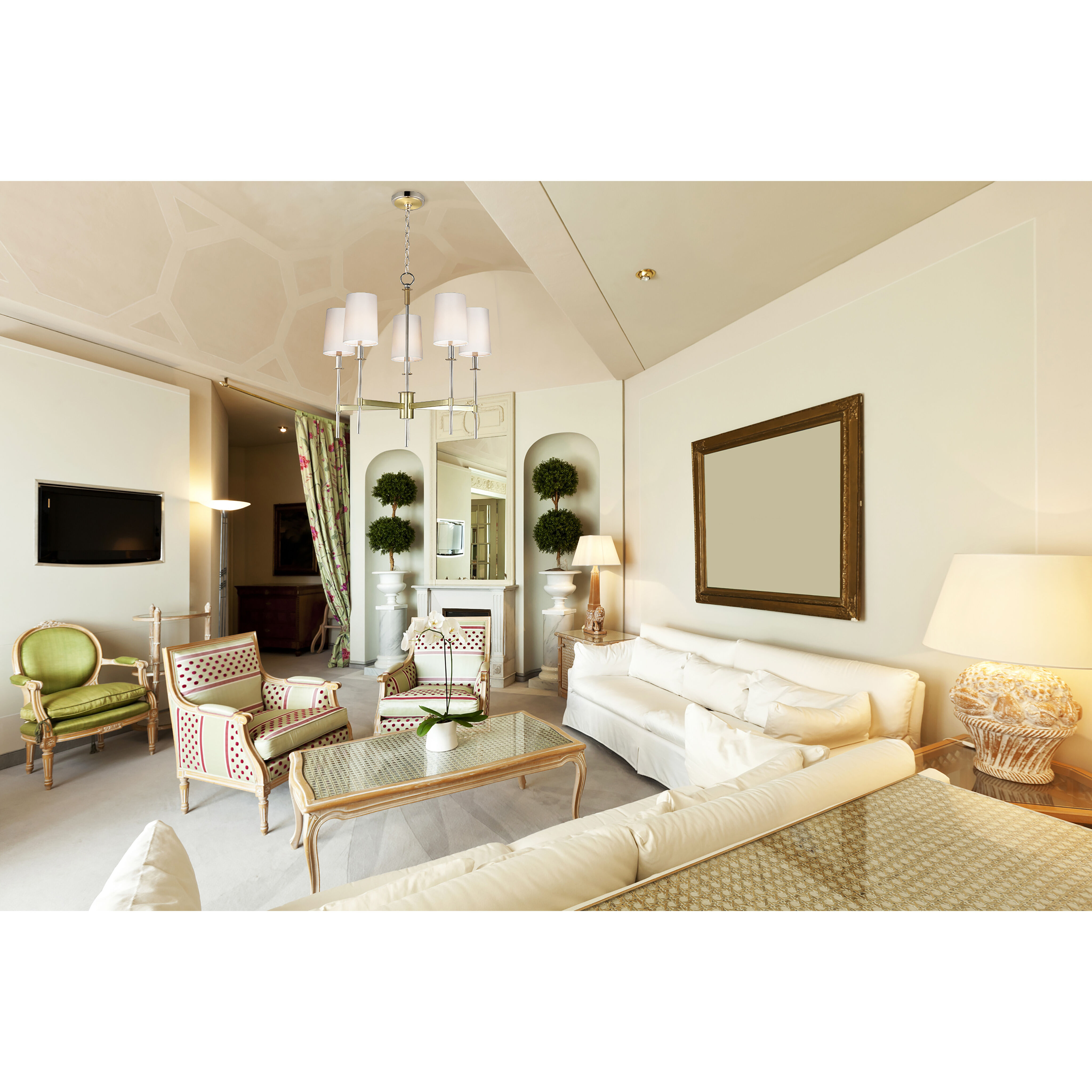 Uptown 5 Light 26 inch Satin Brass/Polished Nickel Chandelier Ceiling Light