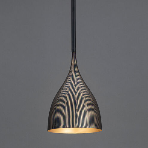 Fleur 1 Light 8.25 inch Black and Gold Mini Pendant Ceiling Light