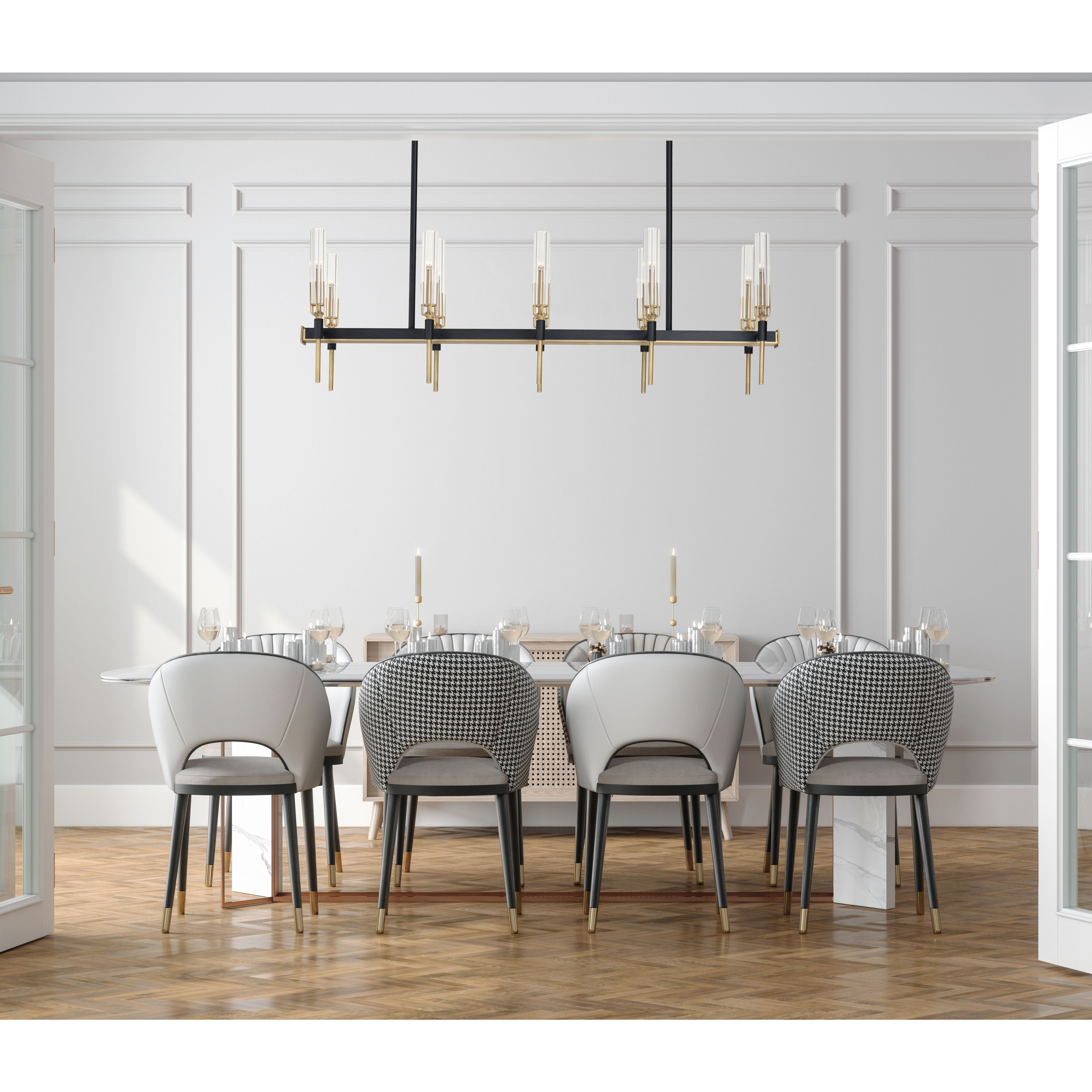 Flambeau LED 45.25 inch Black and Antique Brass Linear Pendant Ceiling Light