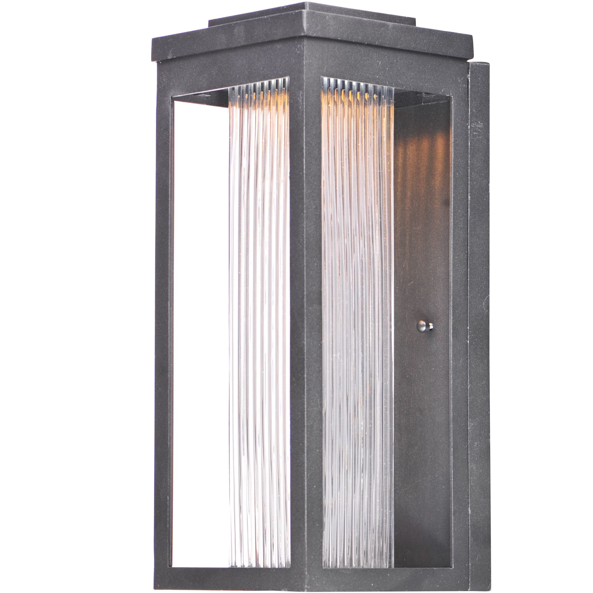 Salon LED LED 15 inch Black Outdoor Wall Sconce in Clear Ribbed