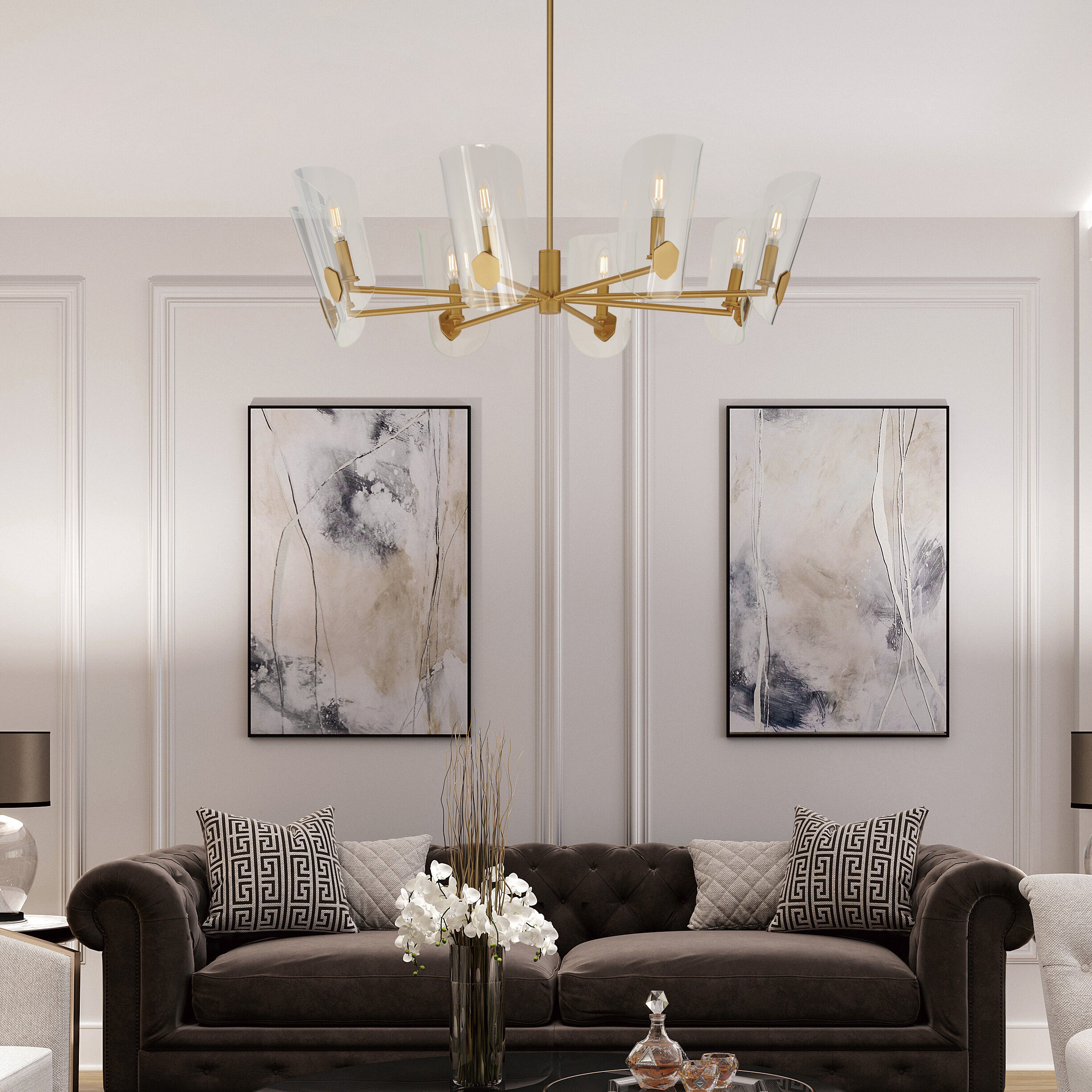 Armory 8 Light 35.75 inch Natural Aged Brass Chandelier Ceiling Light