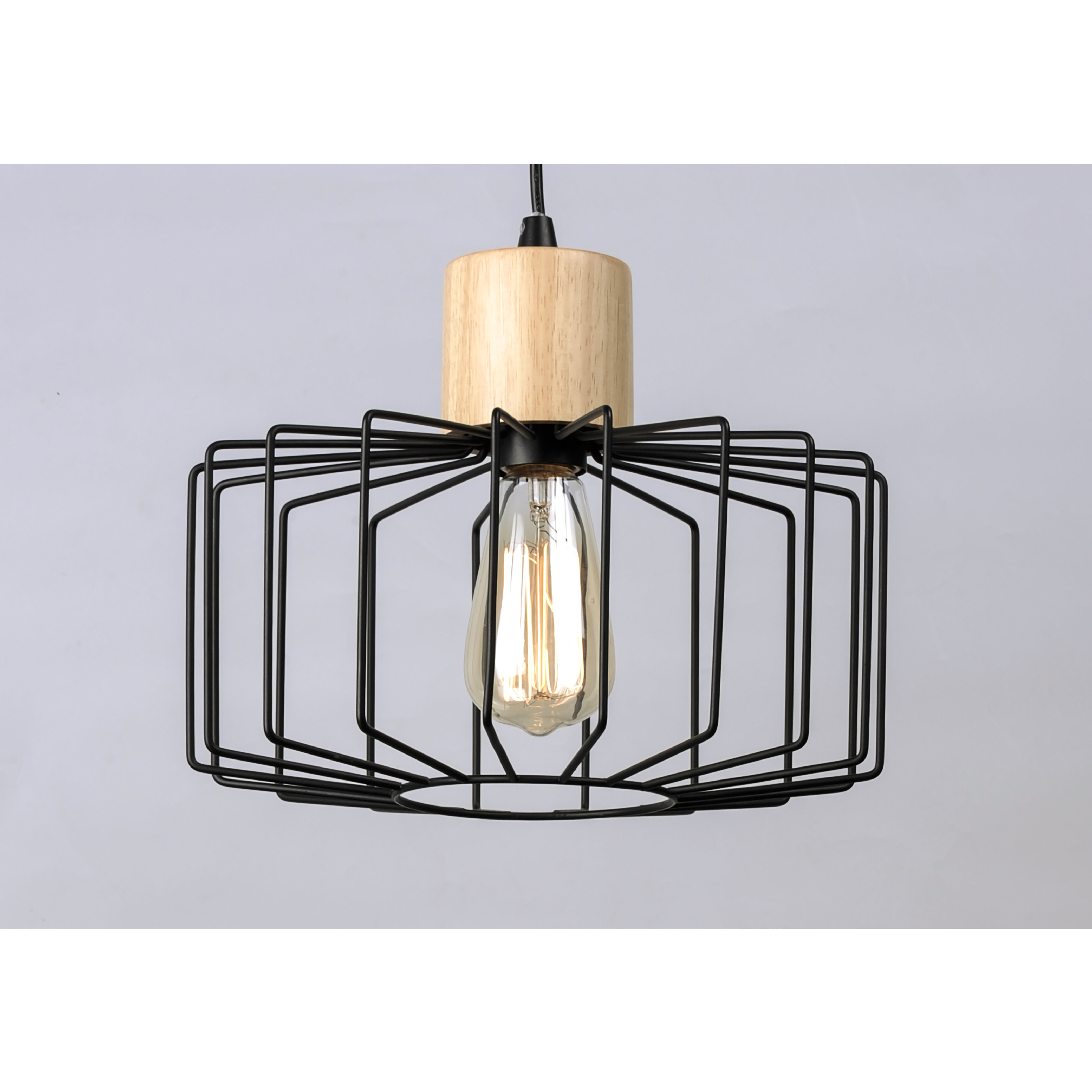 Bjorn 1 Light 23 inch Black/Natural Wood Single Pendant Ceiling Light
