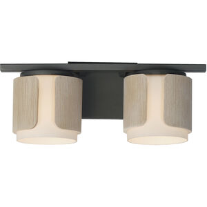 Draughtsman 2 Light 18 inch Natural WoodandCharcoal Bath Vanity Light Wall Light in Satin White, Natural Wood and Charcoal