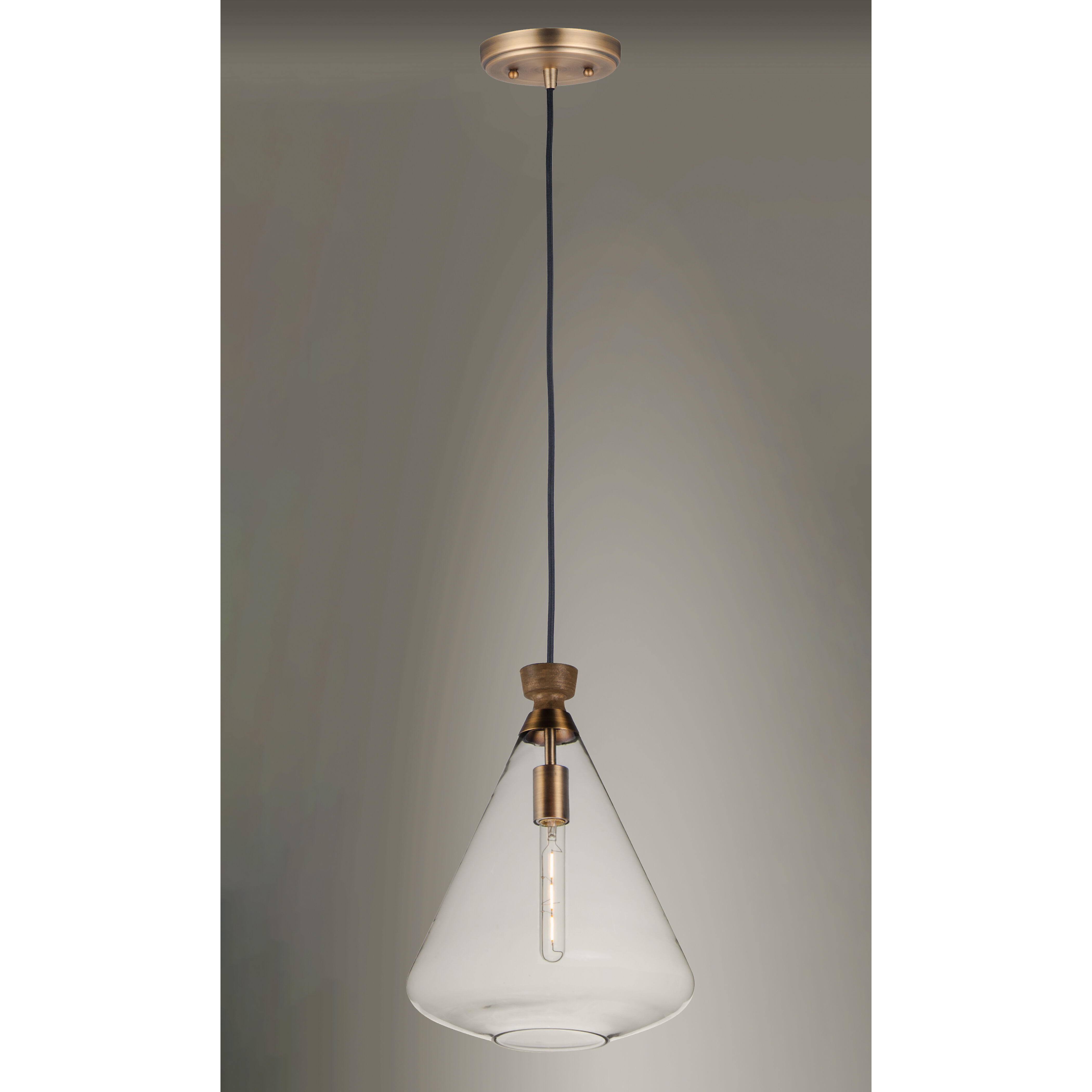 Abbott 1 Light 13 inch Weathered Oak/Antique Brass Single Pendant Ceiling Light