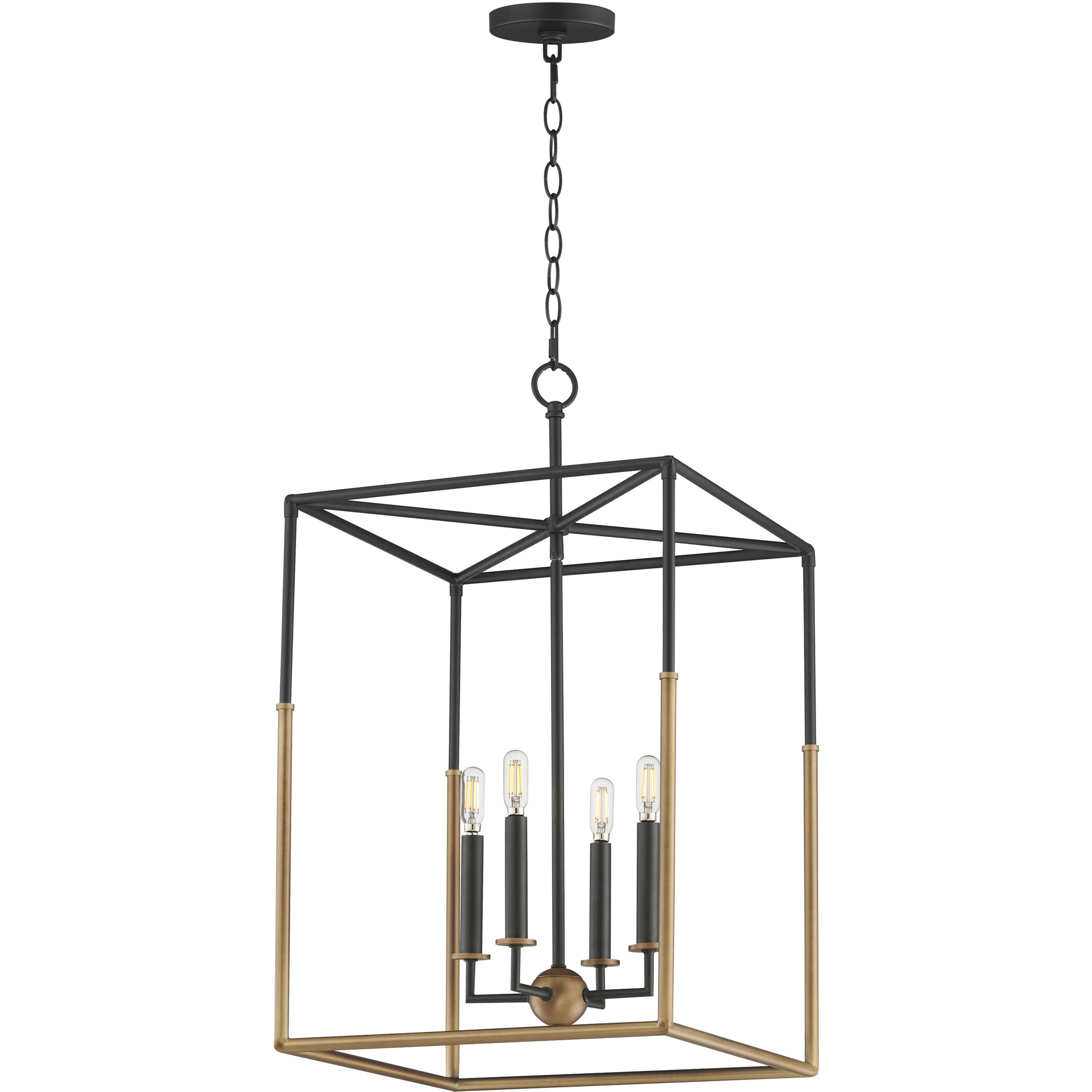 SoHo 4 Light 16 inch Black and Weathered Brass Entry Foyer Pendant Ceiling Light