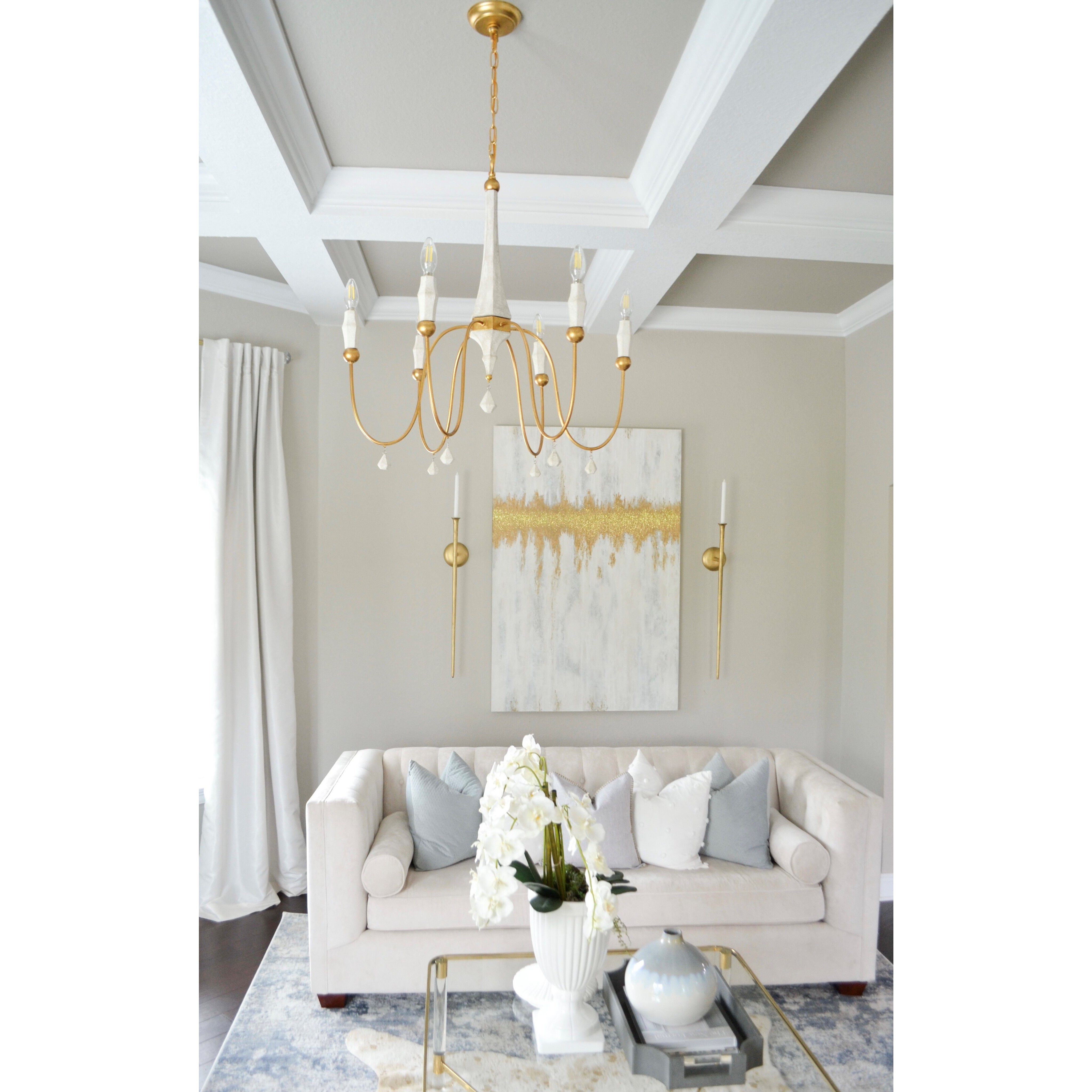 Claymore 6 Light 28 inch Claystone/Gold Leaf Chandelier Ceiling Light