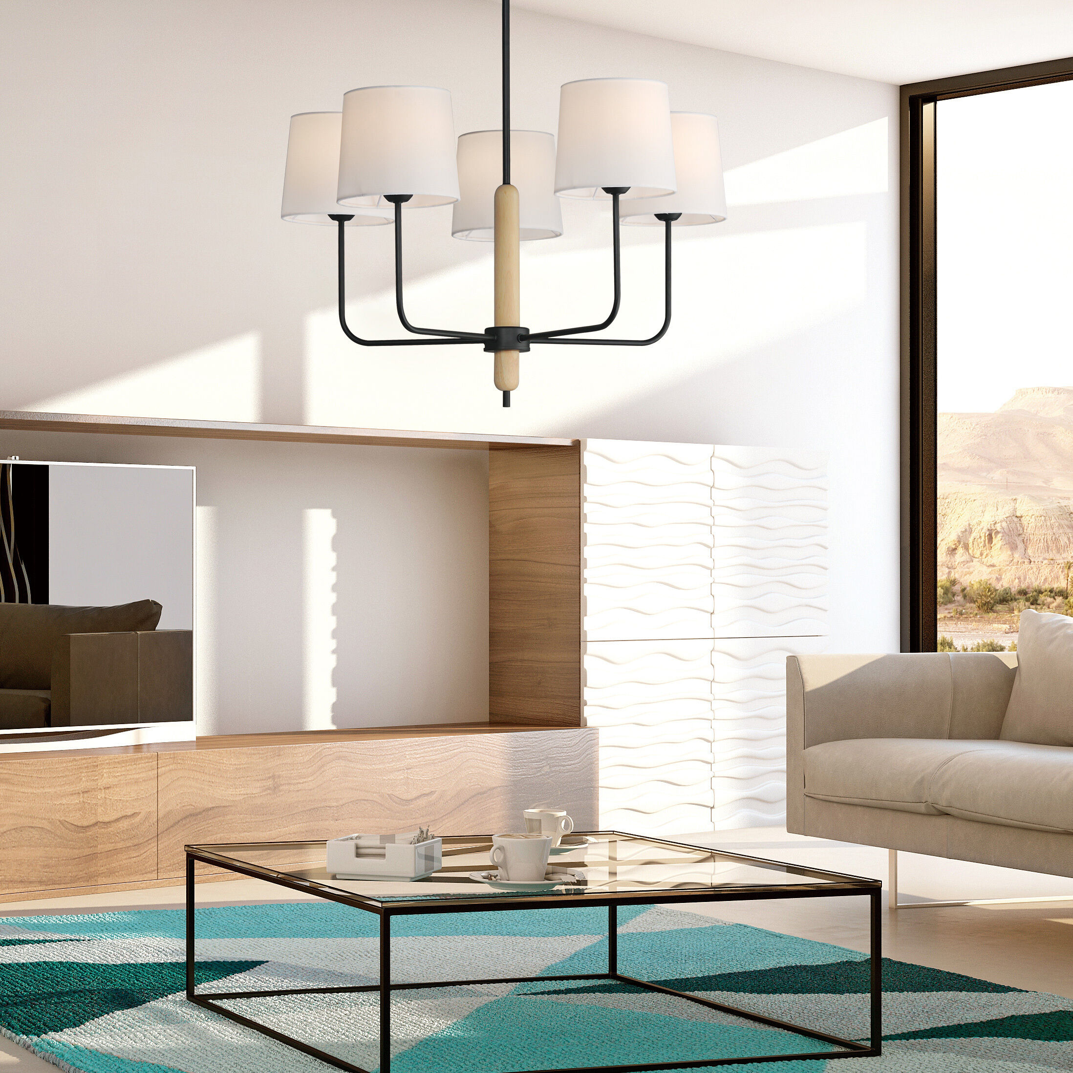 Bozeman 5 Light 28.75 inch Natural Wood Single-Tier Chandelier Ceiling Light