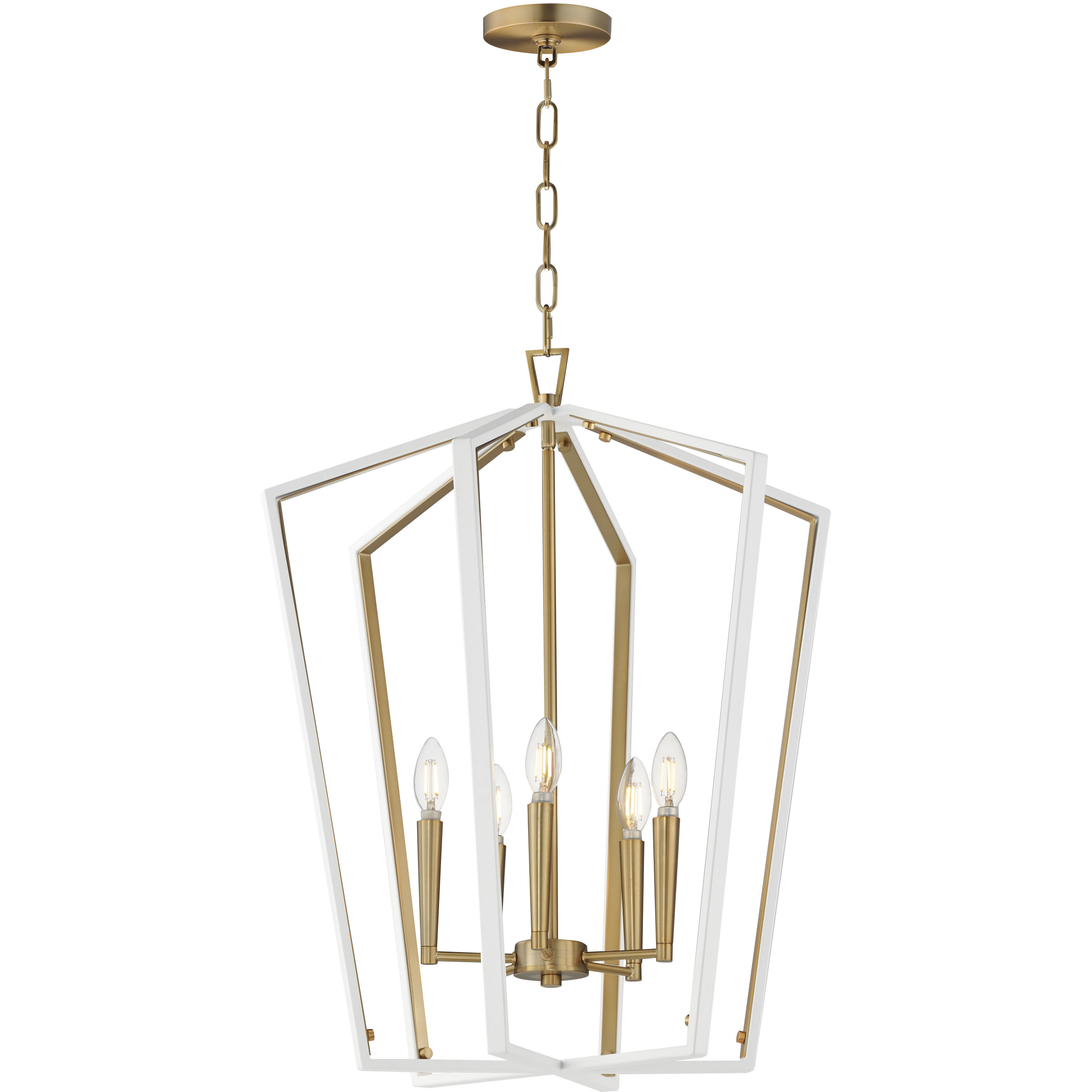 Melrose 5 Light 22 inch White and Natural Aged Brass Entry Foyer Pendant Ceiling Light
