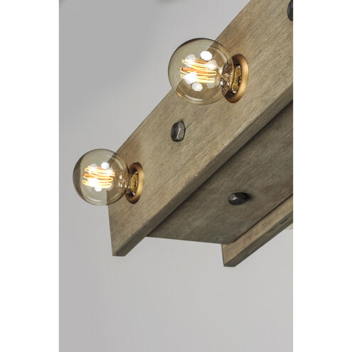 Plank 6 Light 32 inch Weathered Wood and Antique Brass Linear Pendant Ceiling Light