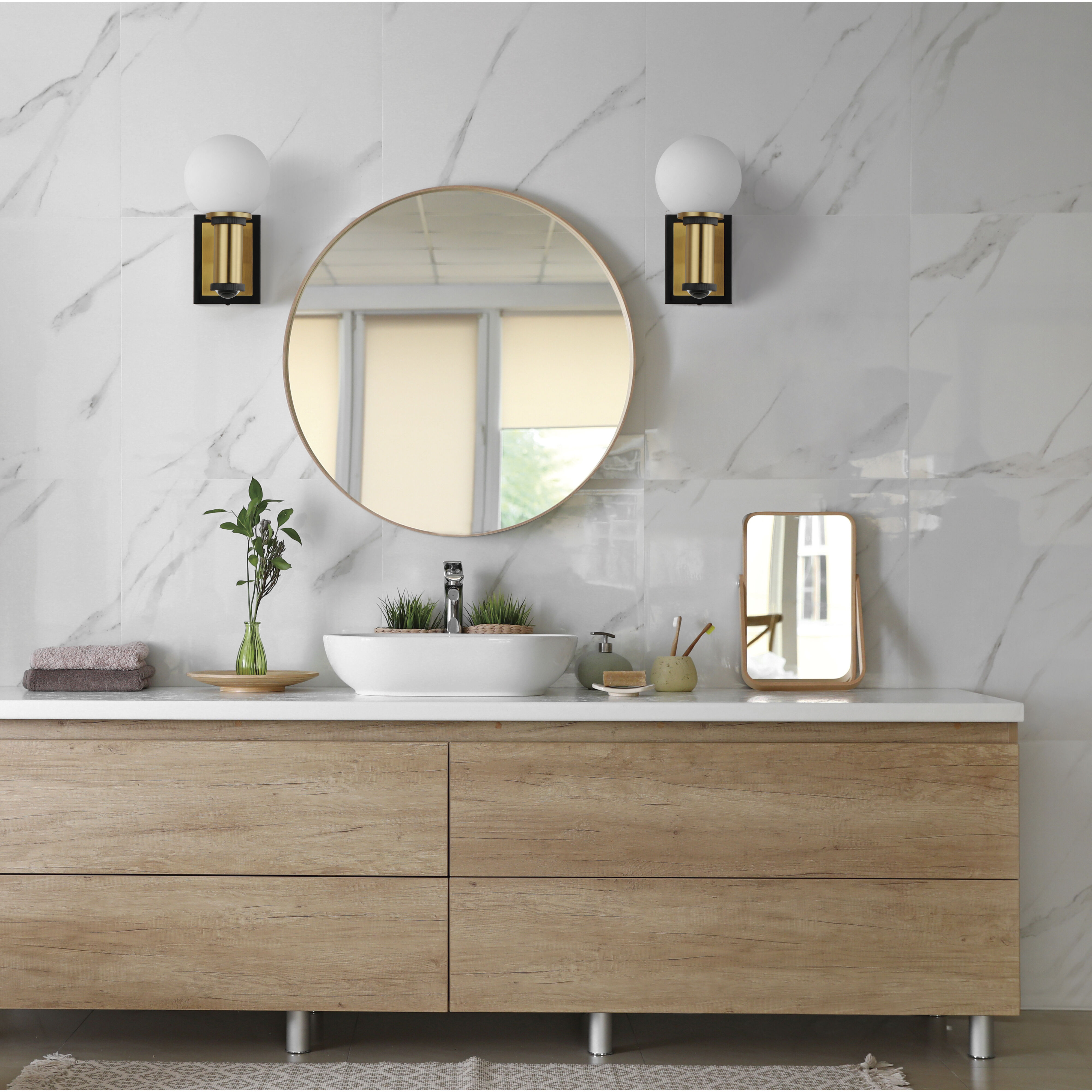 San Simeon LED 6 inch Black and Natural Aged Brass Wall Sconce Wall Light