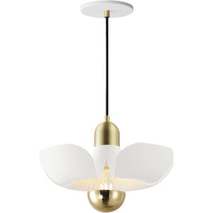 Poppy LED 11.75 inch White with Satin Brass Single Pendant Ceiling Light in White and Satin Brass