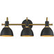 Dusk 3 Light 24 inch Black and Antique Brass Bath Vanity Wall Light