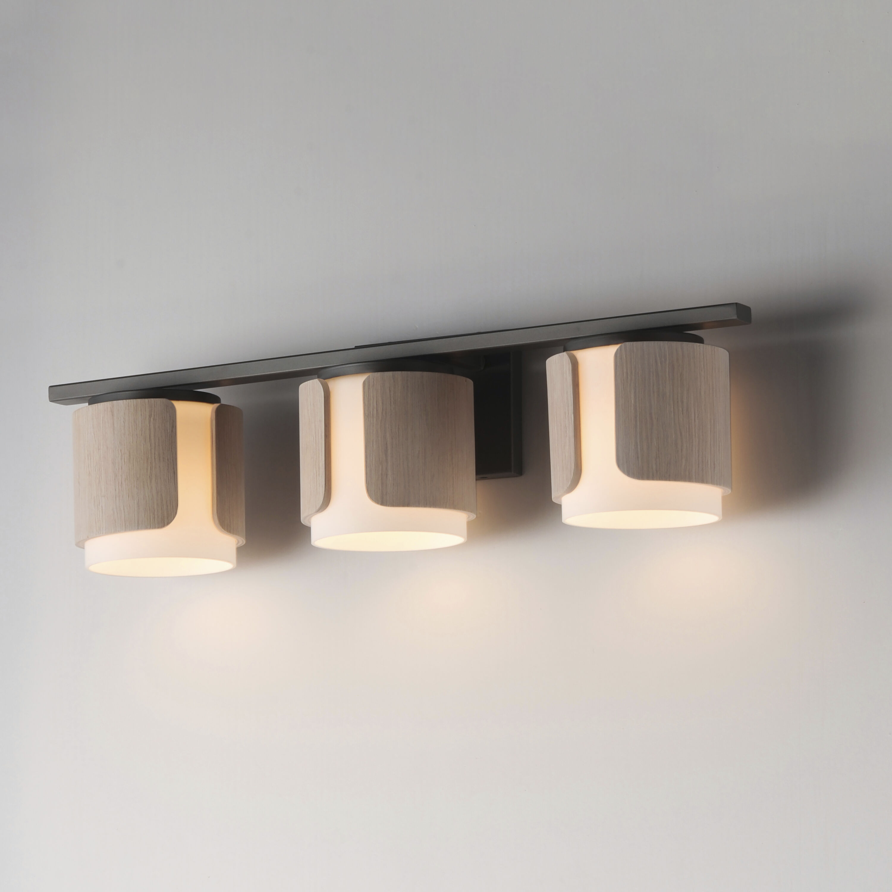 Draughtsman 3 Light 27 inch Natural WoodandCharcoal Bath Vanity Light Wall Light in Satin White, Natural Wood and Charcoal