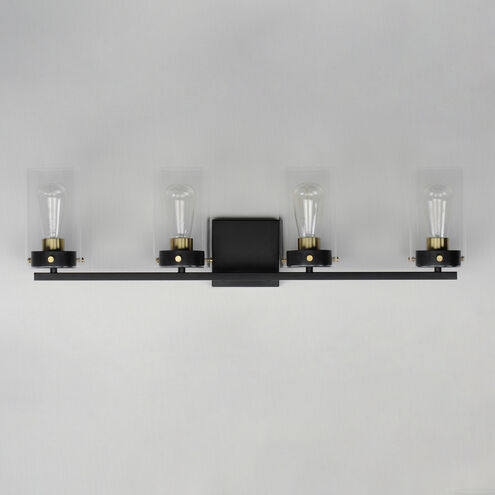 Pinn 4 Light 30 inch Black/Satin Brass Bath Vanity Wall Light