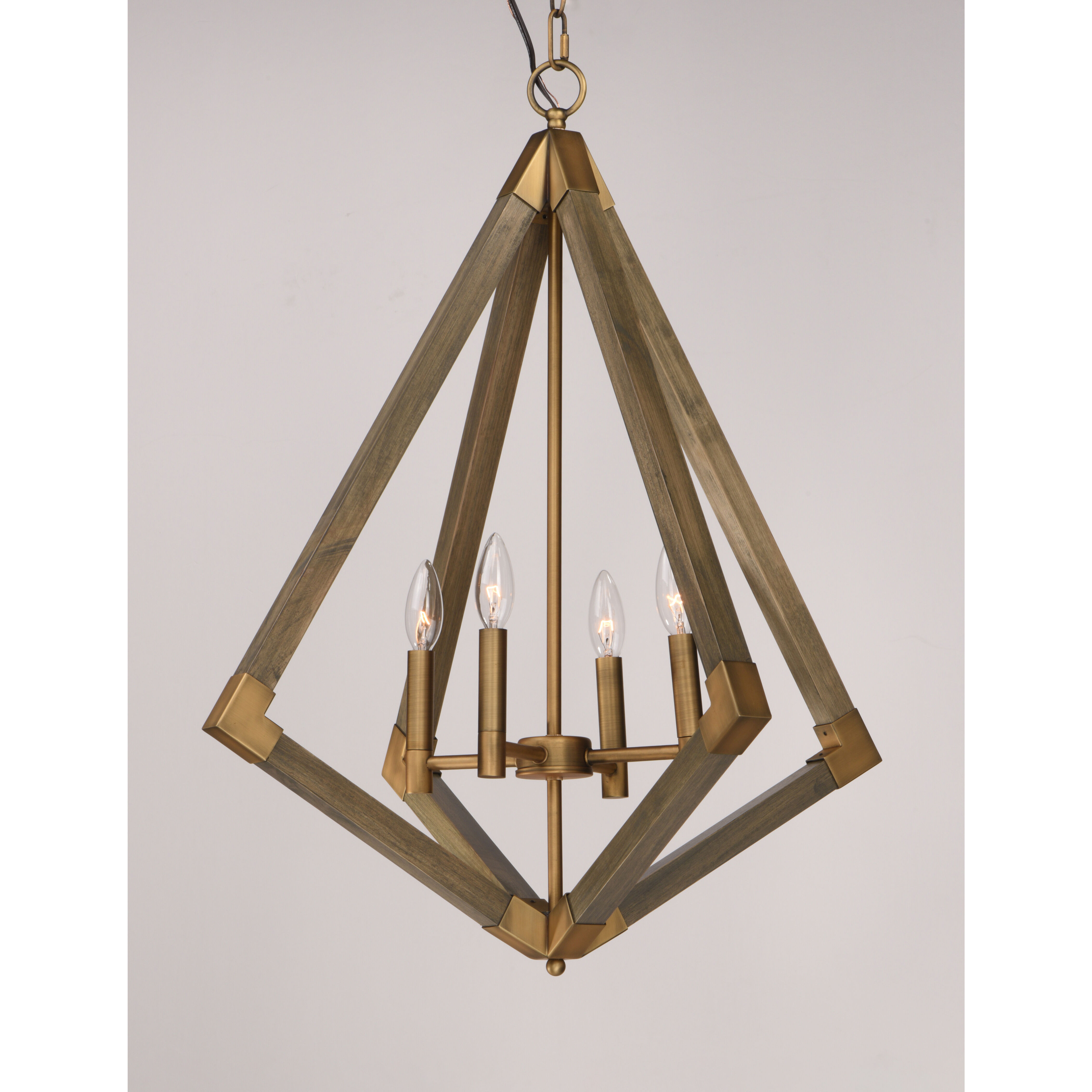 Vector 4 Light 19 inch Weathered Oak/Antique Brass Single Pendant Ceiling Light