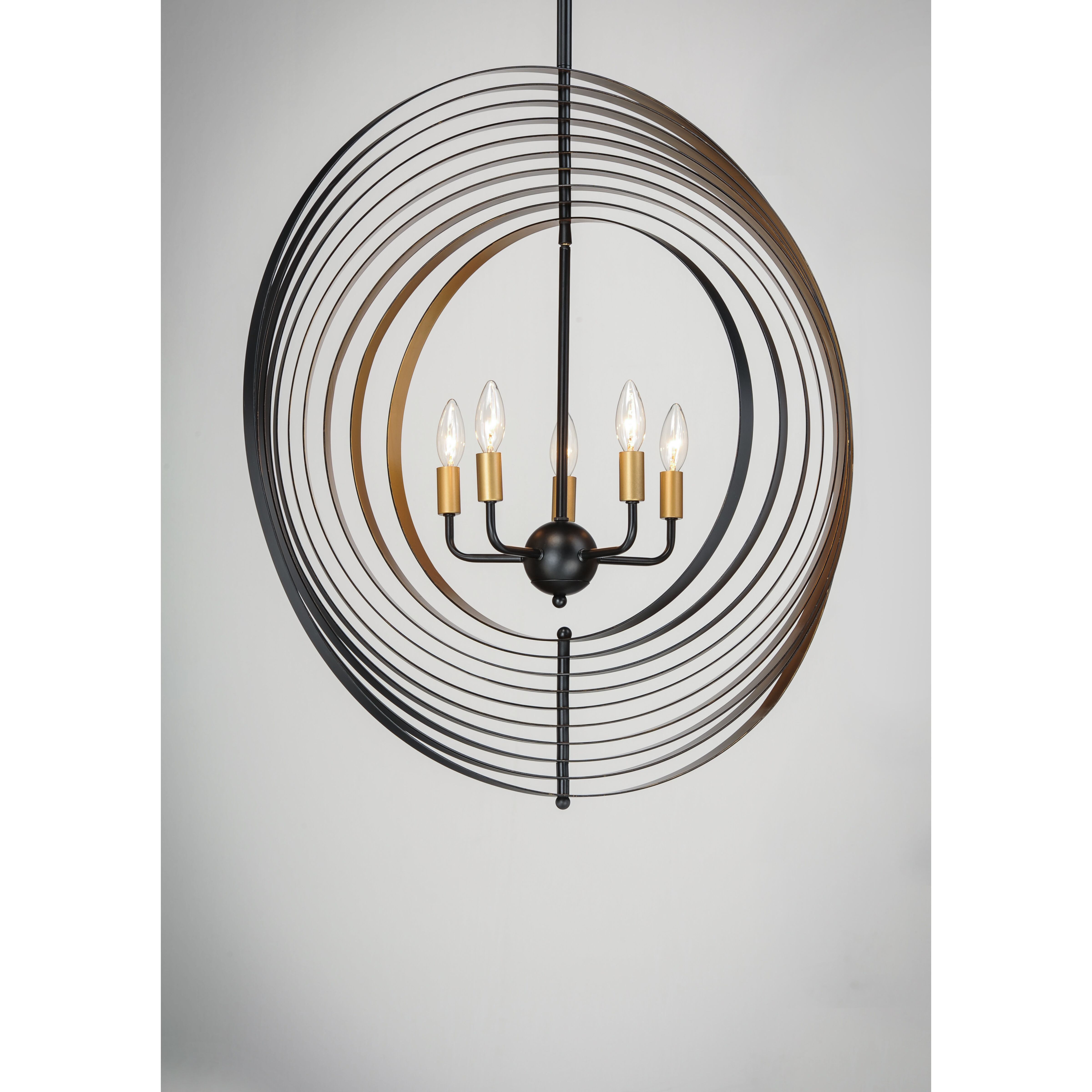 Radial 5 Light 30 inch Black/Gold Pendant System Ceiling Light in Black and Gold