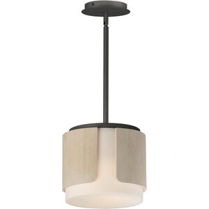 Draughtsman 2 Light 10 inch Natural WoodandCharcoal Flush Mount Ceiling Light in Satin White, Natural Wood and Charcoal