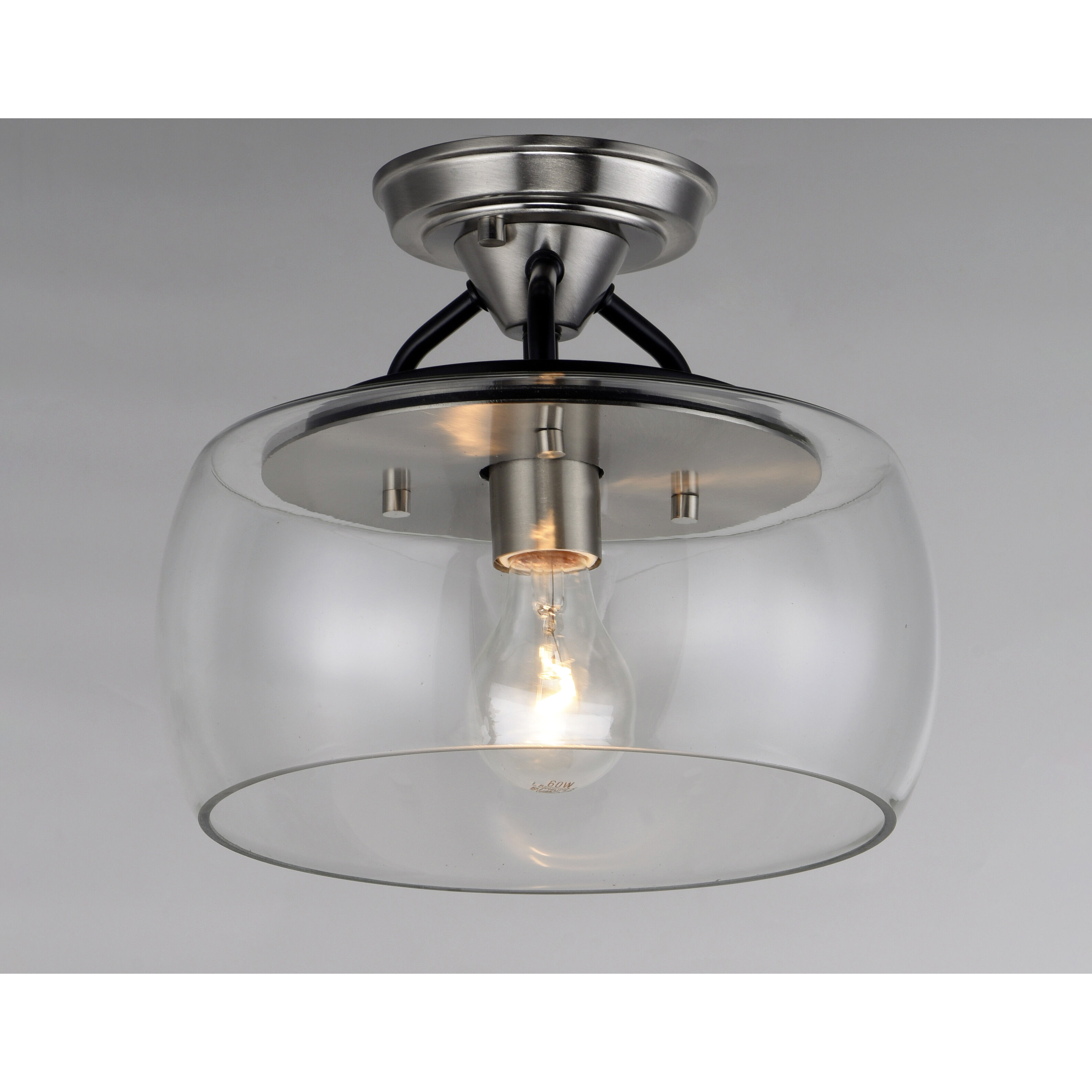 Goblet 1 Light 11 inch Black/Satin Nickel Semi-Flush Mount Ceiling Light in Black and Satin Nickel