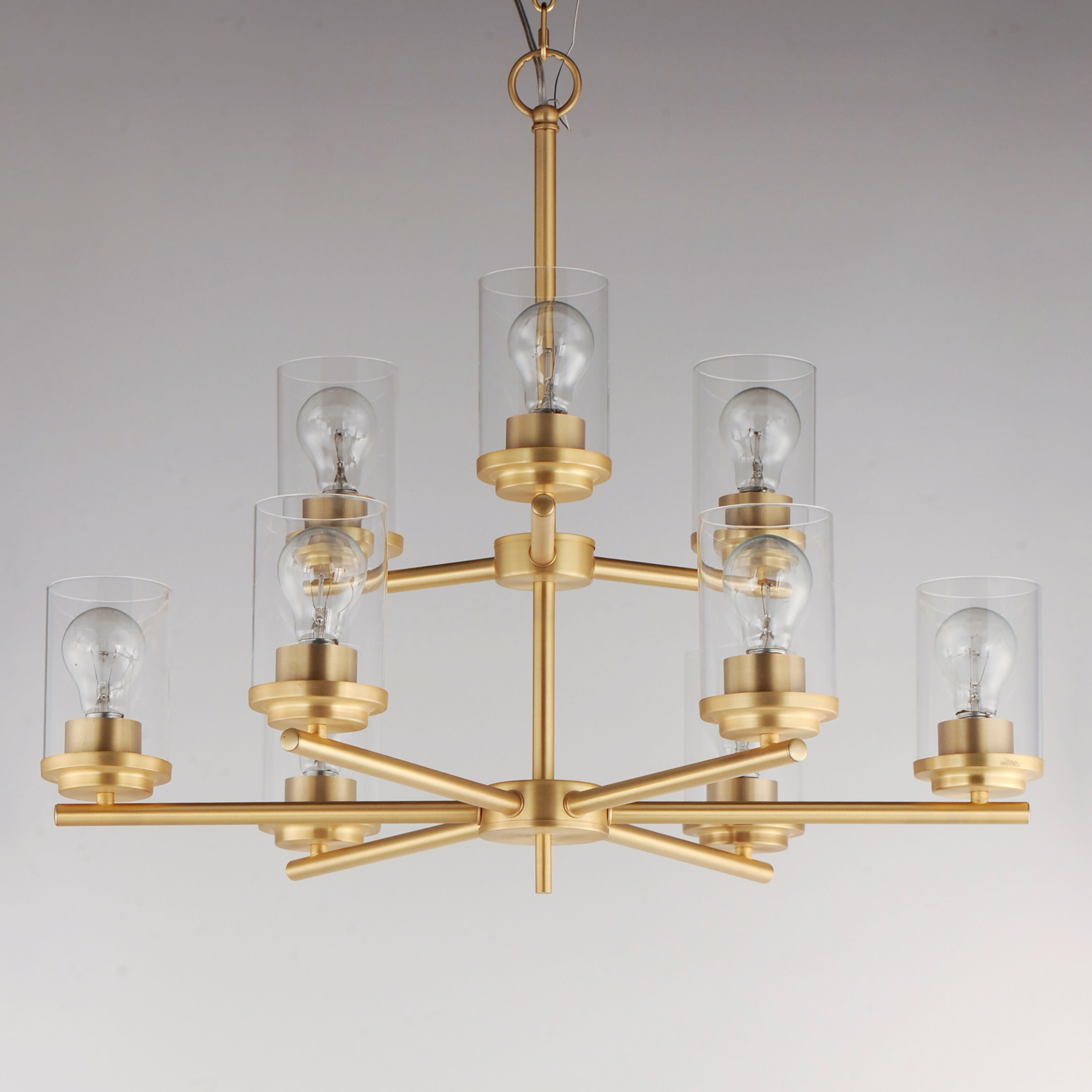 Corona 9 Light 28 inch Satin Brass Multi-Tier Chandelier Ceiling Light in Clear
