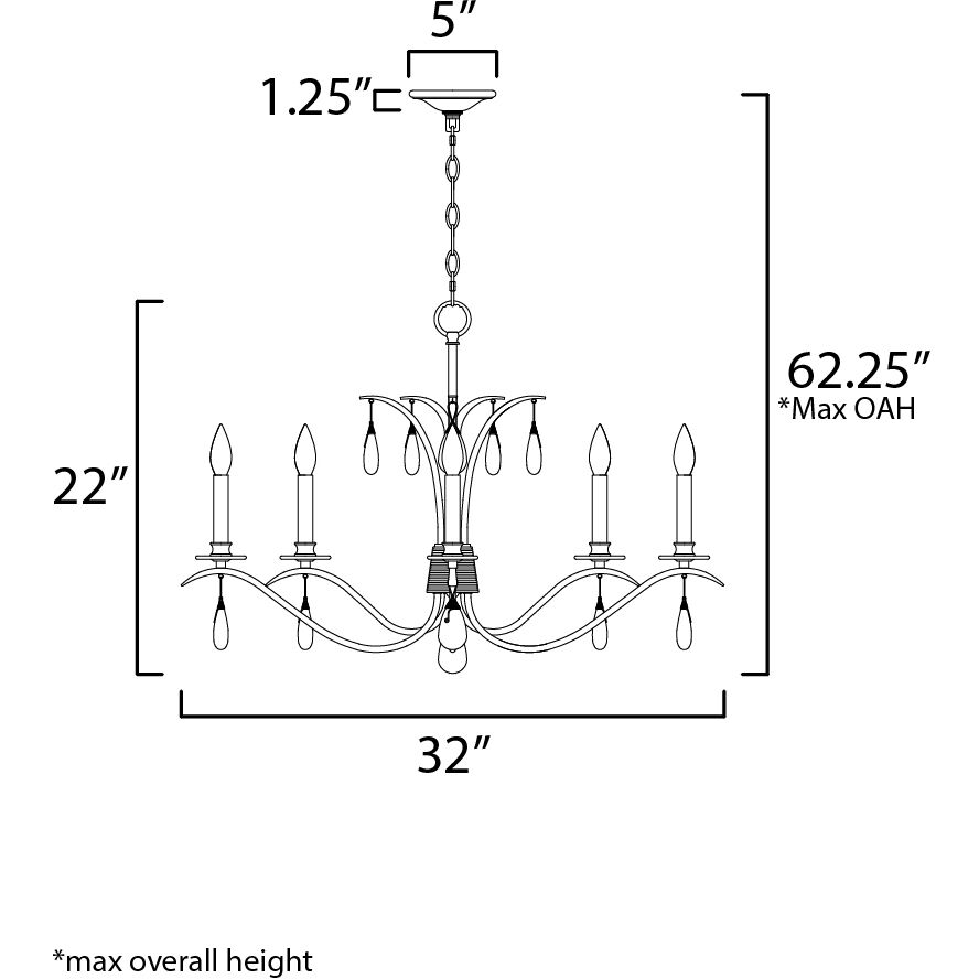 Eden 5 Light 32 inch Charcoal Gold Leaf Chandelier Ceiling Light