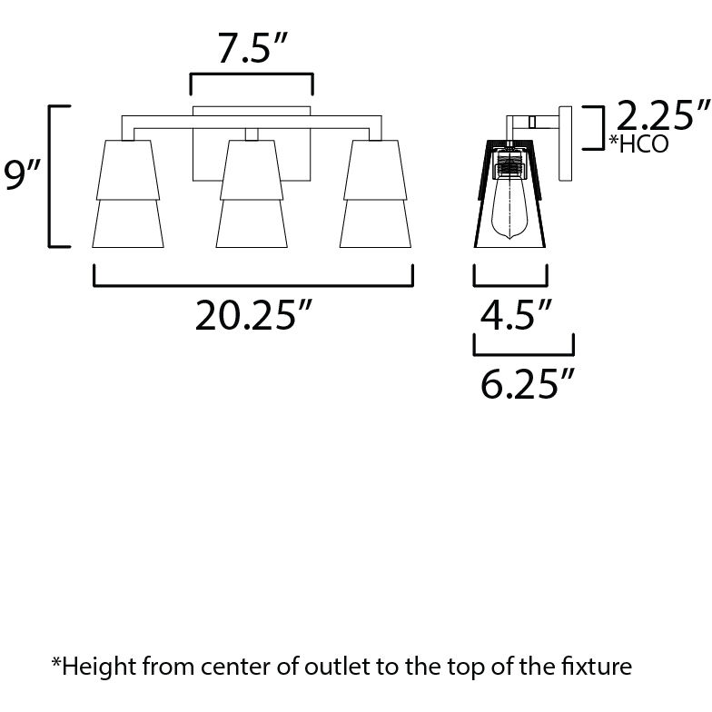 Carpenter 3 Light 20.25 inch Walnut and Black Bath Vanity Wall Light