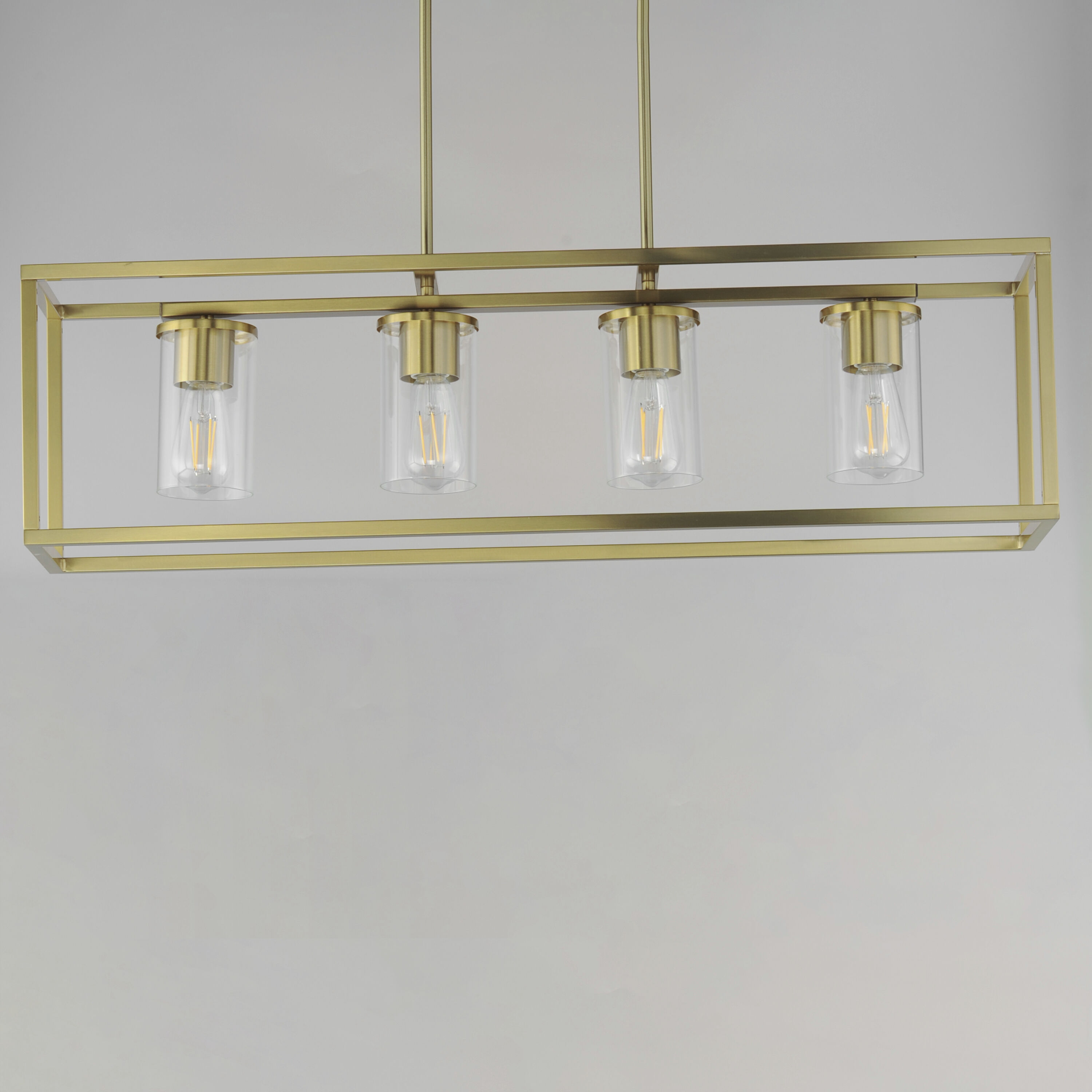 Lateral 4 Light 36 inch Satin Brass Linear Pendant Ceiling Light in Clear