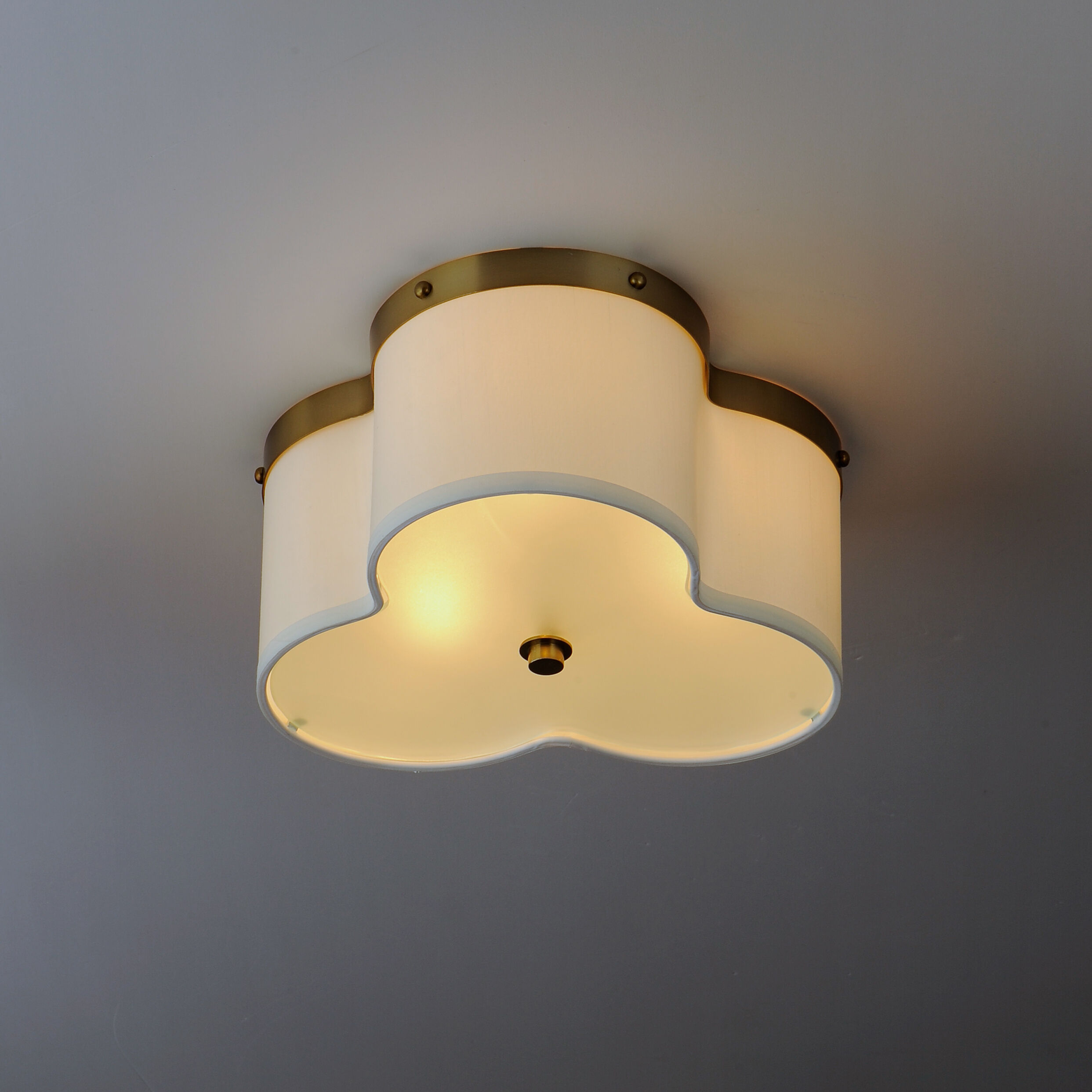 Clover 3 Light 14 inch Satin Brass Flush Mount Ceiling Light