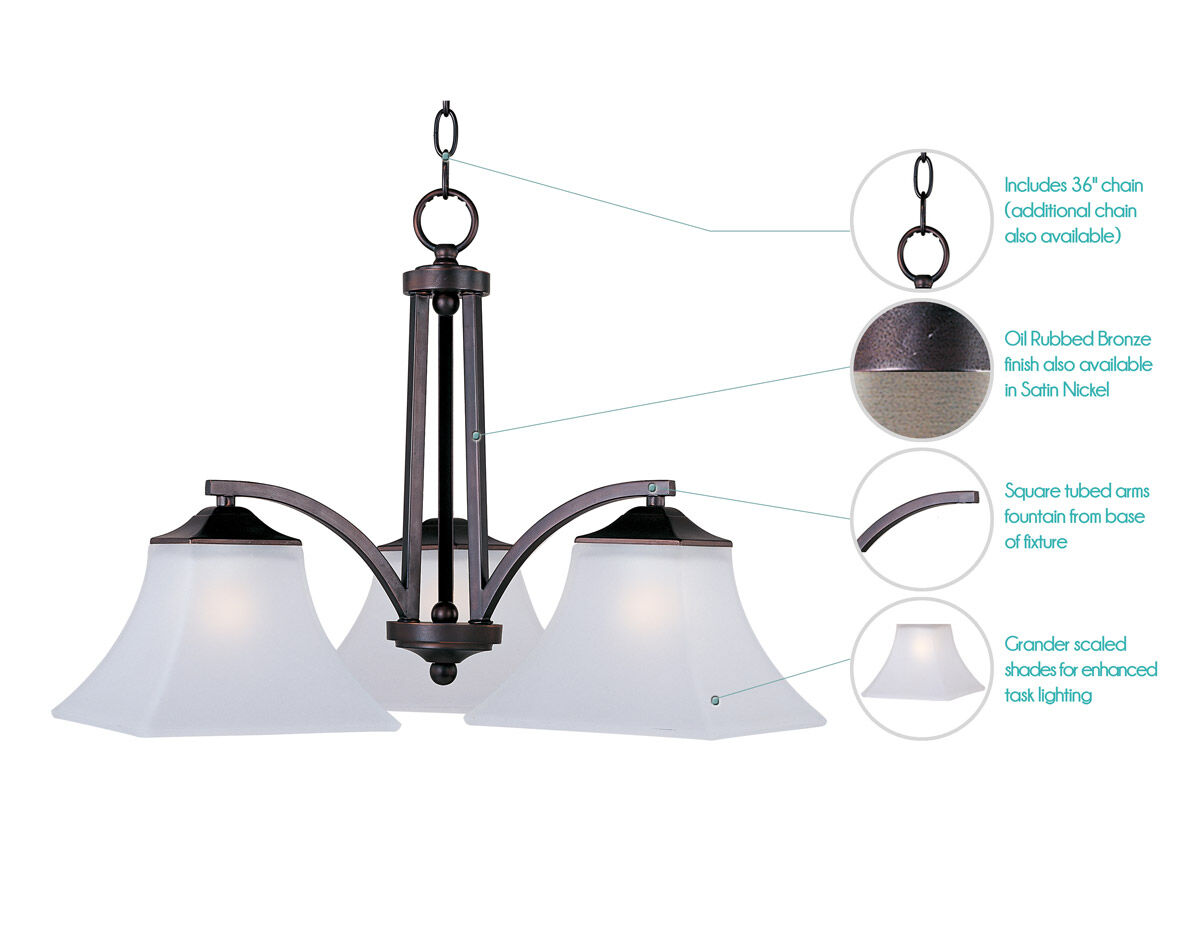 Aurora 3 Light 23 inch Oil Rubbed Bronze Down Light Chandelier Ceiling Light