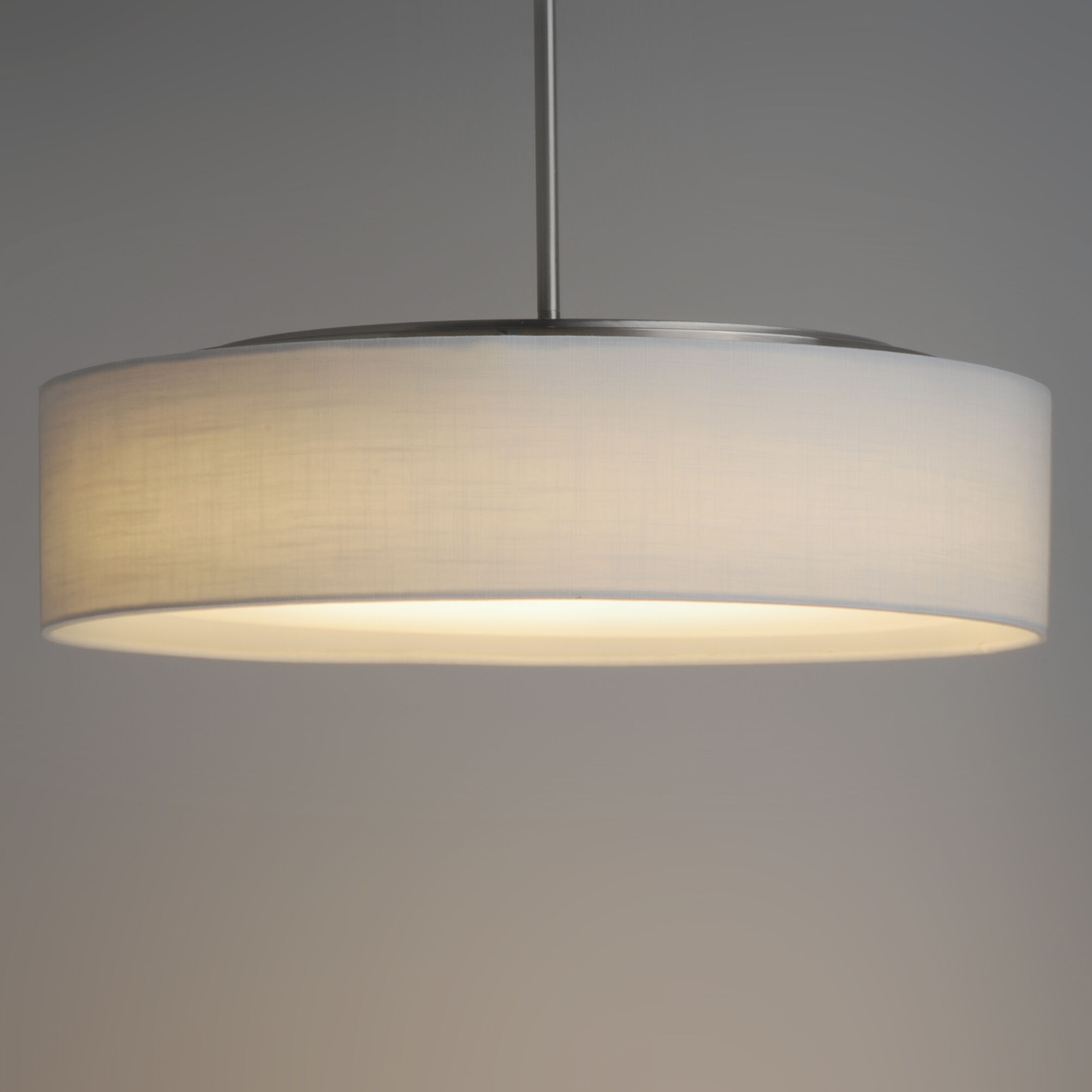 Prime LED 16 inch Satin Nickel Single Pendant Ceiling Light in White Linen