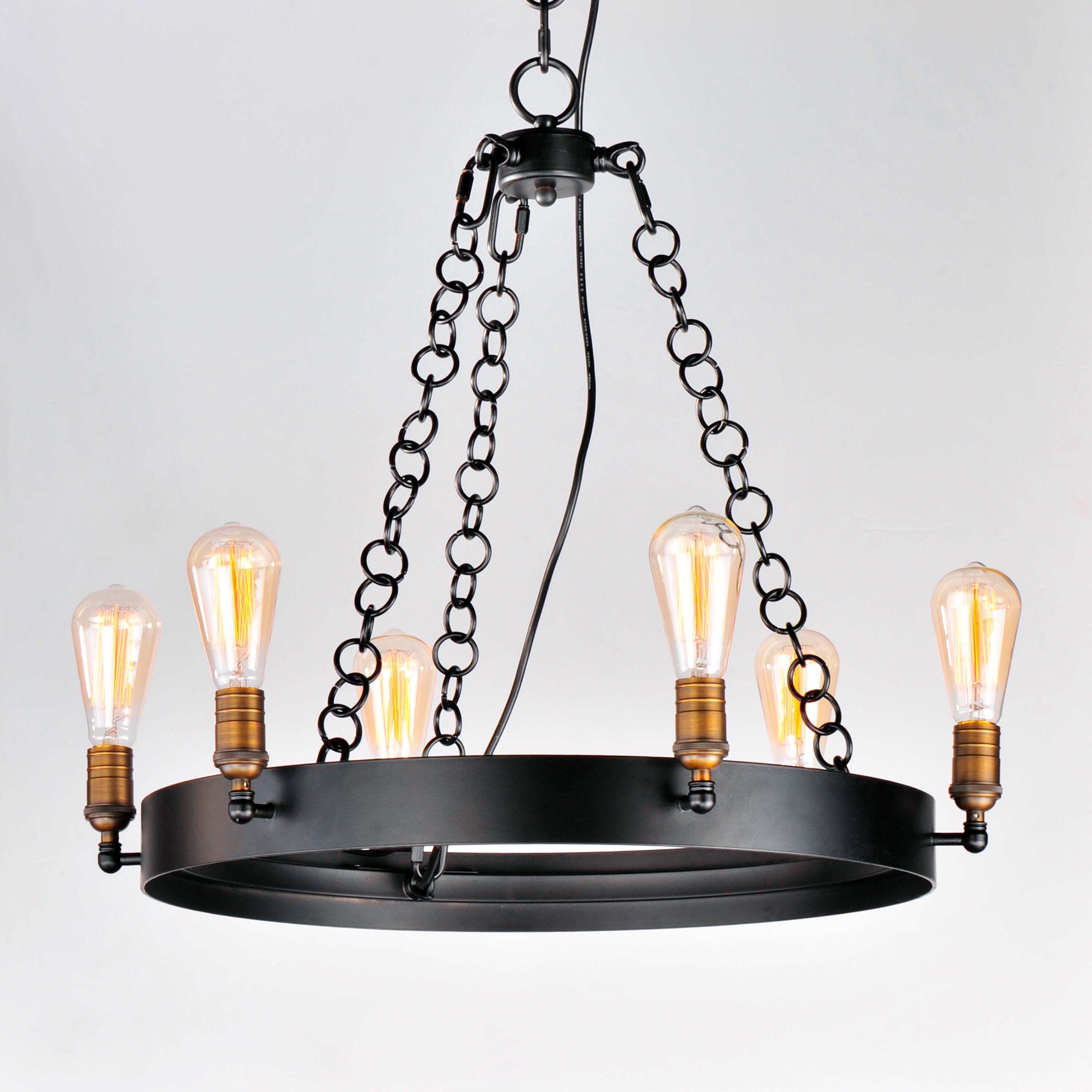 Noble 6 Light 26 inch Black/Natural Aged Brass Chandelier Ceiling Light in Medium Base