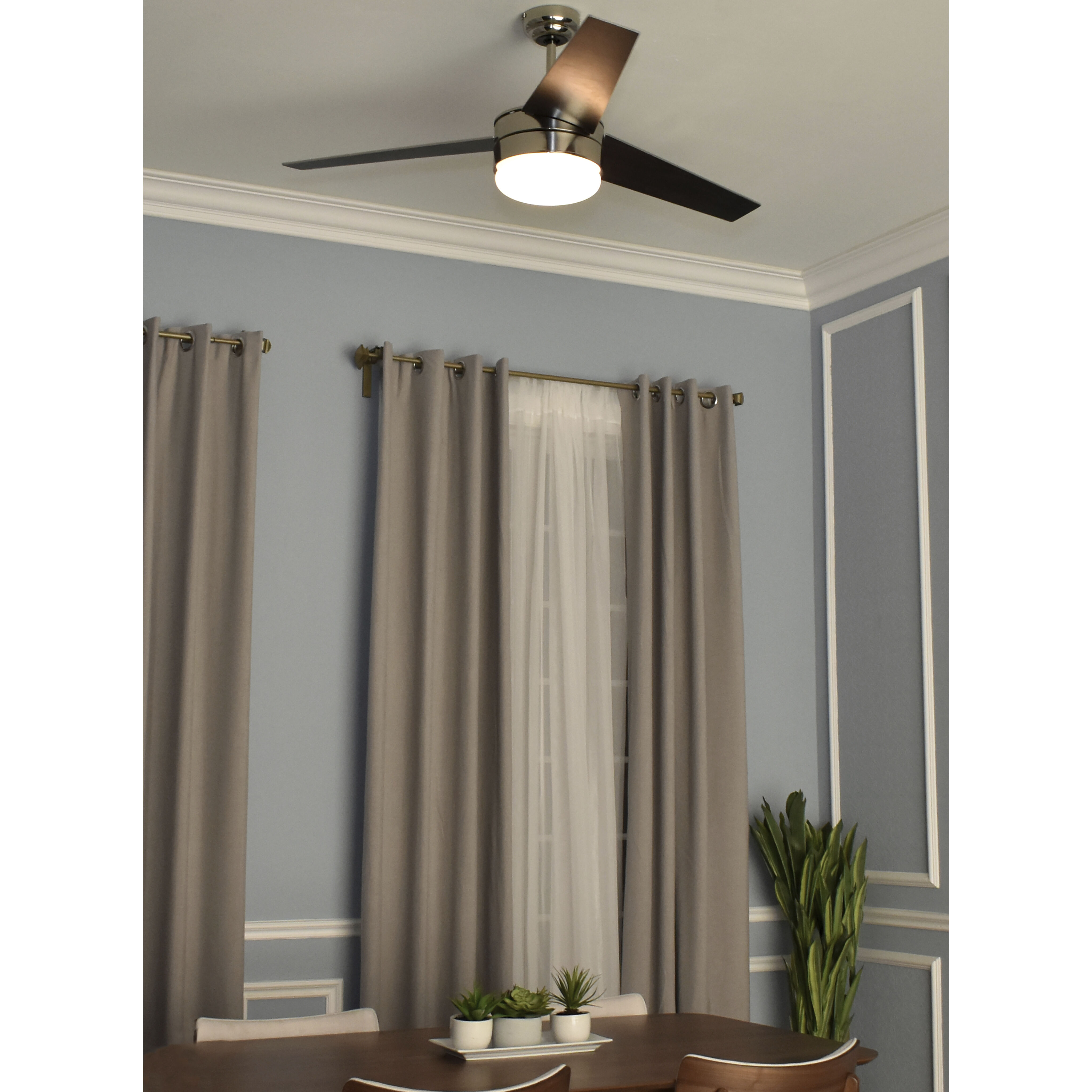Trio 52 inch Satin Nickel/Black Indoor Ceiling Fan in Black and Satin Nickel