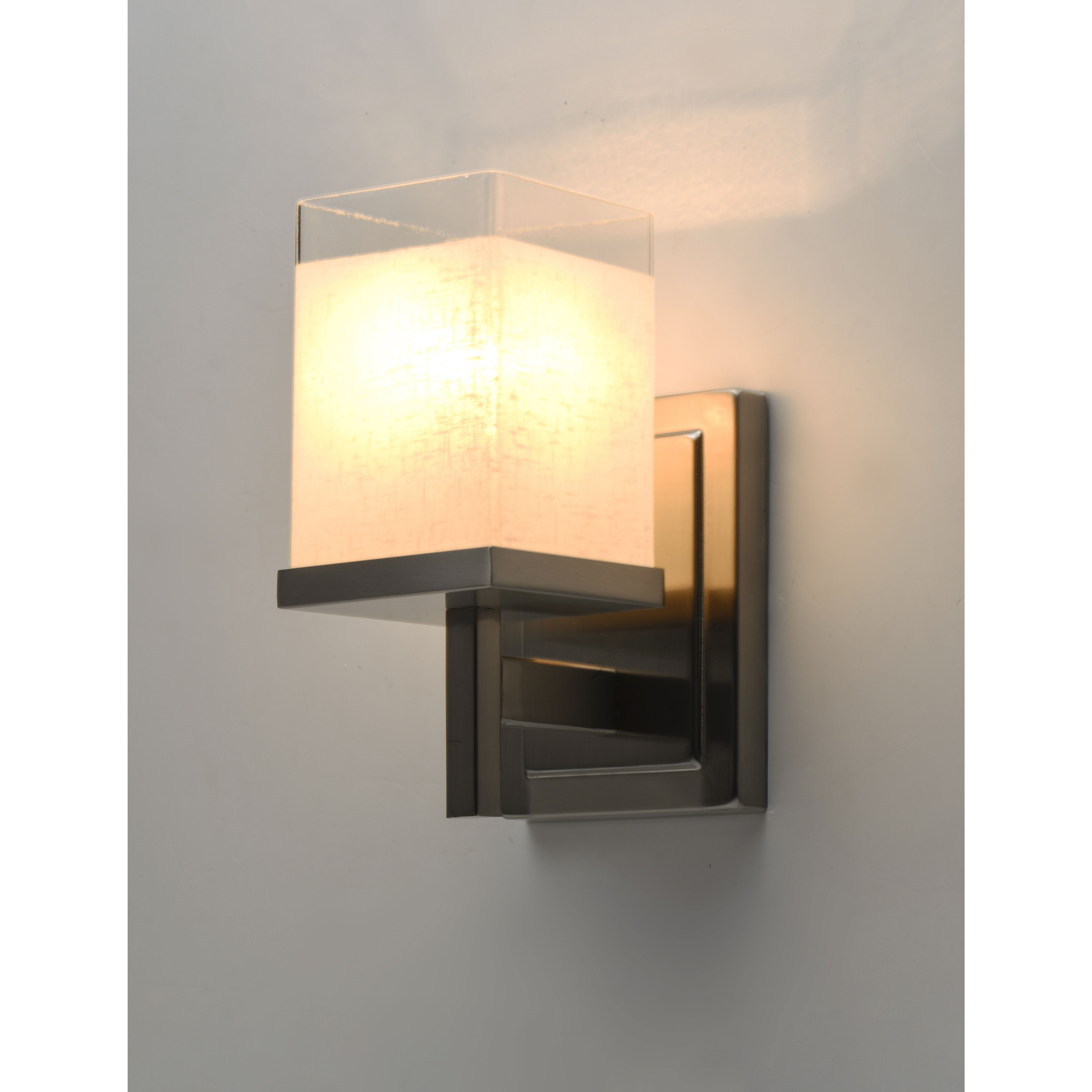 Tetra 1 Light 6 inch Satin Nickel Bath Vanity Wall Light in White Linen