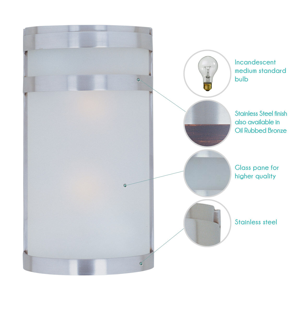 Arc 2 Light 12 inch Stainless Steel Outdoor Wall Mount