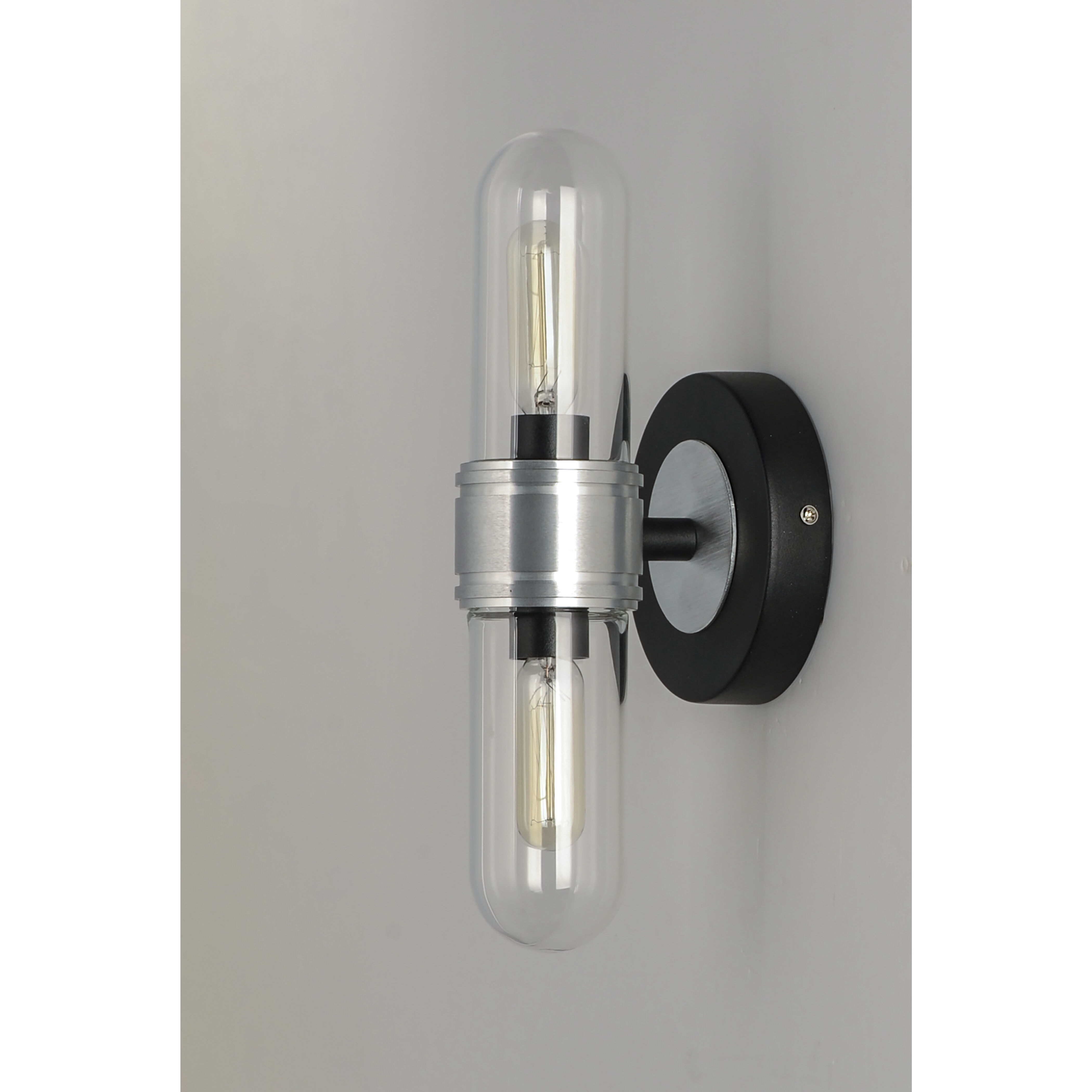 Dual 2 Light 4.75 inch Black/Brushed Aluminum Bath Vanity Wall Light
