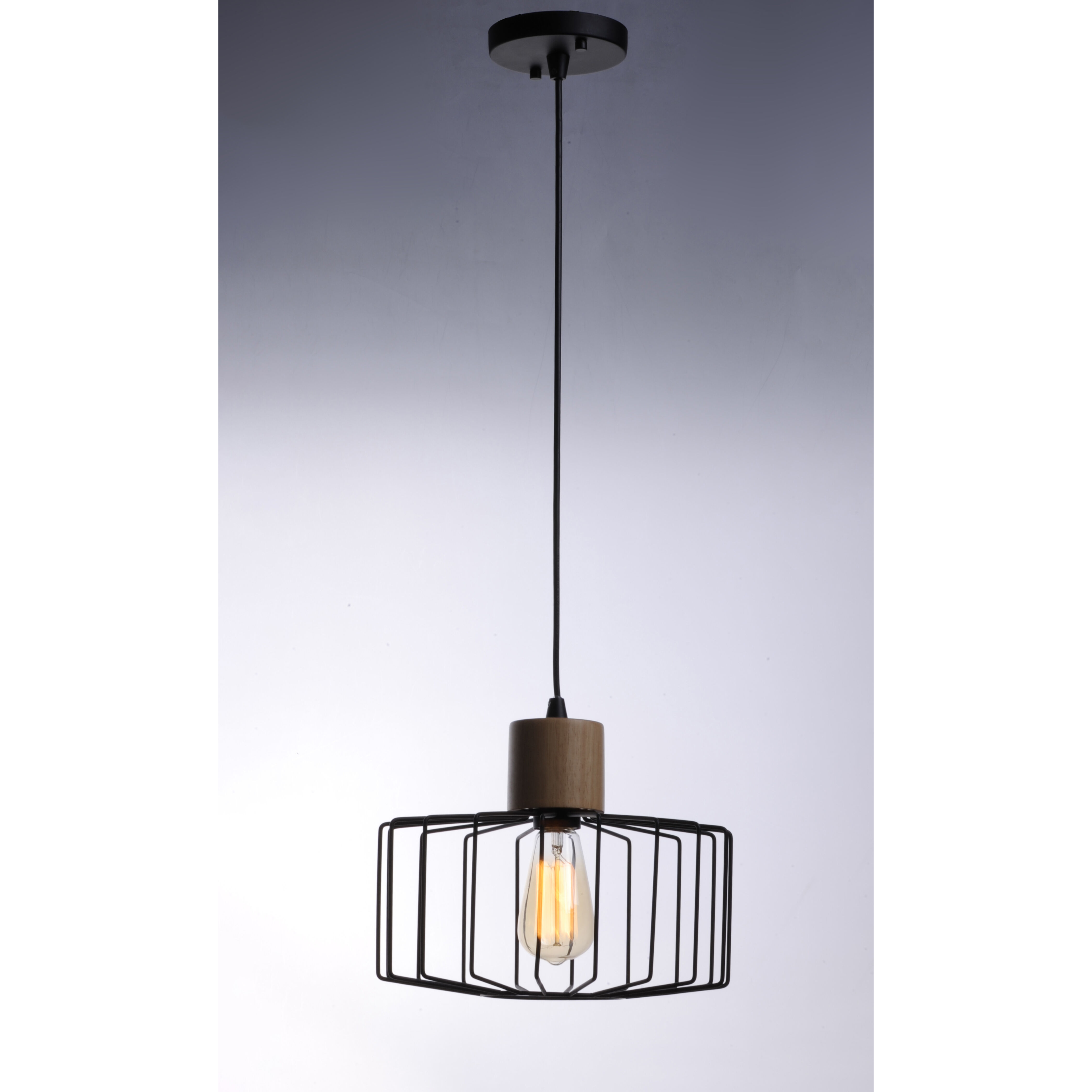 Bjorn 1 Light 11.5 inch Black/Natural Wood Single Pendant Ceiling Light