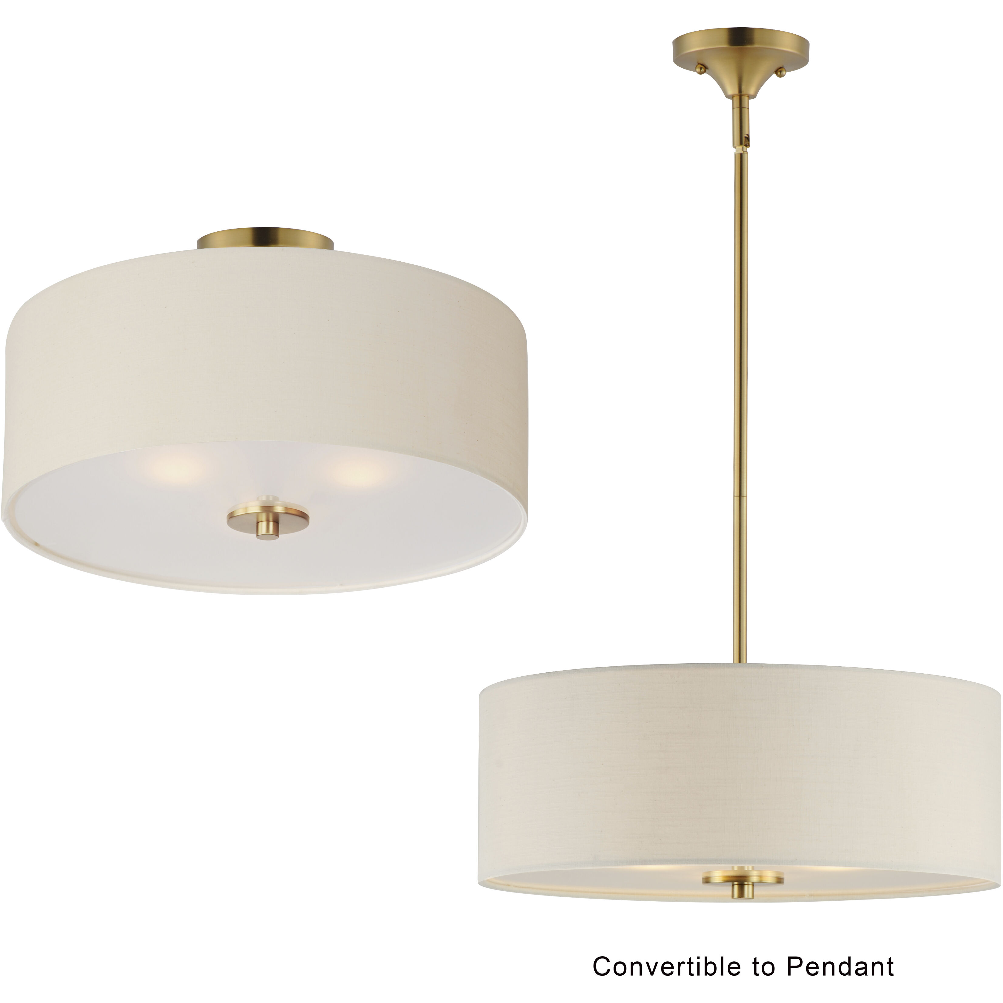 Bongo 3 Light 18 inch Natural Aged Brass Semi-Flush Mount Ceiling Light