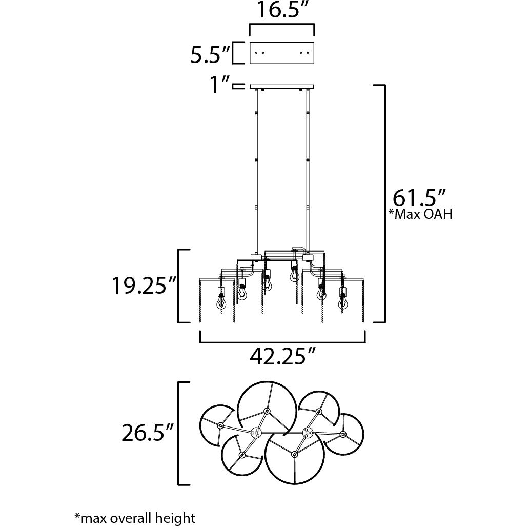 Fontaine 6 Light 42.25 inch Golden Silver Linear Pendant Ceiling Light