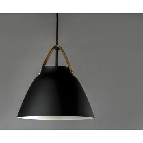 Nordic 1 Light 19 inch Tan Leather/Black Single Pendant Ceiling Light in Tan Leather and Black