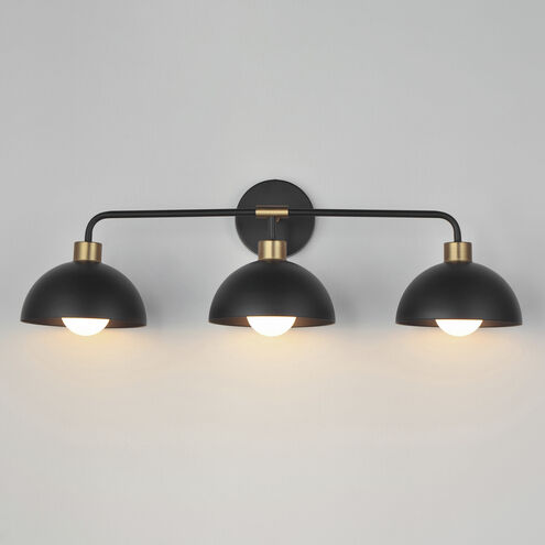 Thelonious 3 Light 30.75 inch Black and Natural Aged Brass Bath Vanity Wall Light