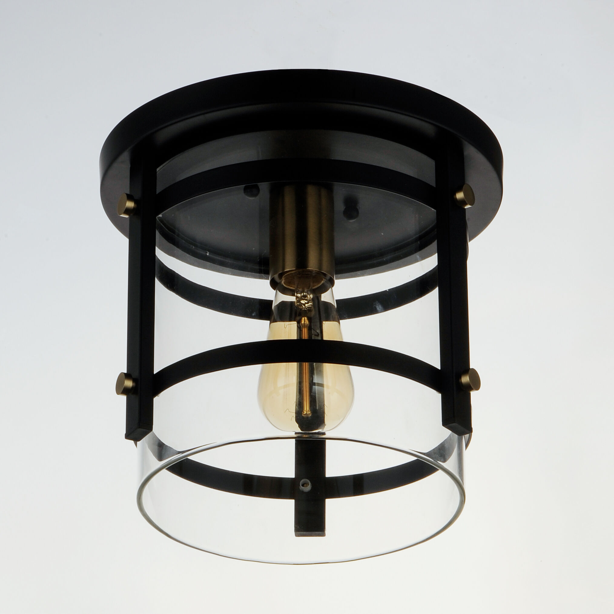 Capitol 1 Light 10 inch Black/Antique Brass Flush Mount Ceiling Light