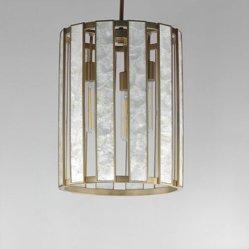 Miramar 3 Light 15 inch Capiz with Natural Aged Brass Entry Foyer Pendant Ceiling Light