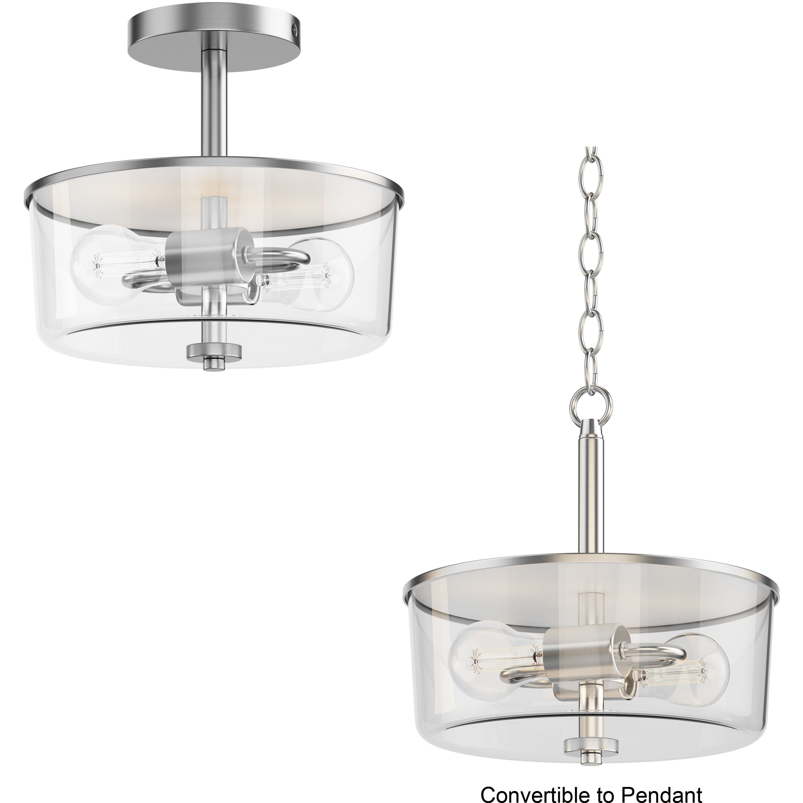 Fuller 2 Light 10.75 inch Satin Nickel Flush Mount Ceiling Light in Clear